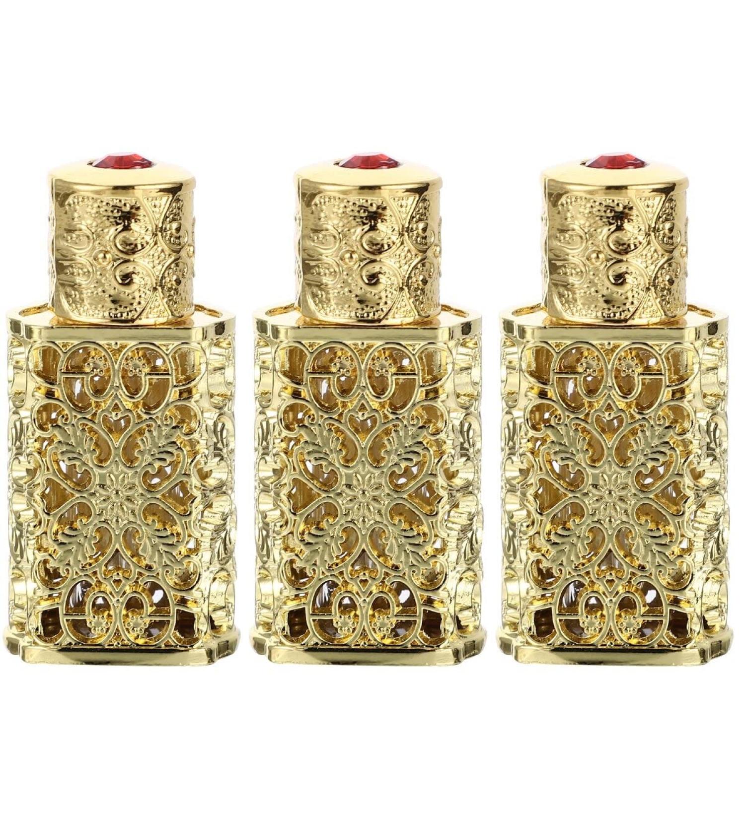 Buy Refillable Perfume Bottle Set - 3 Gold Arabian Essential Oil Bottles (3ml) | Vintage Travel Perfume Container - Fancy Retro Design - Buy Online on GoSupps.com