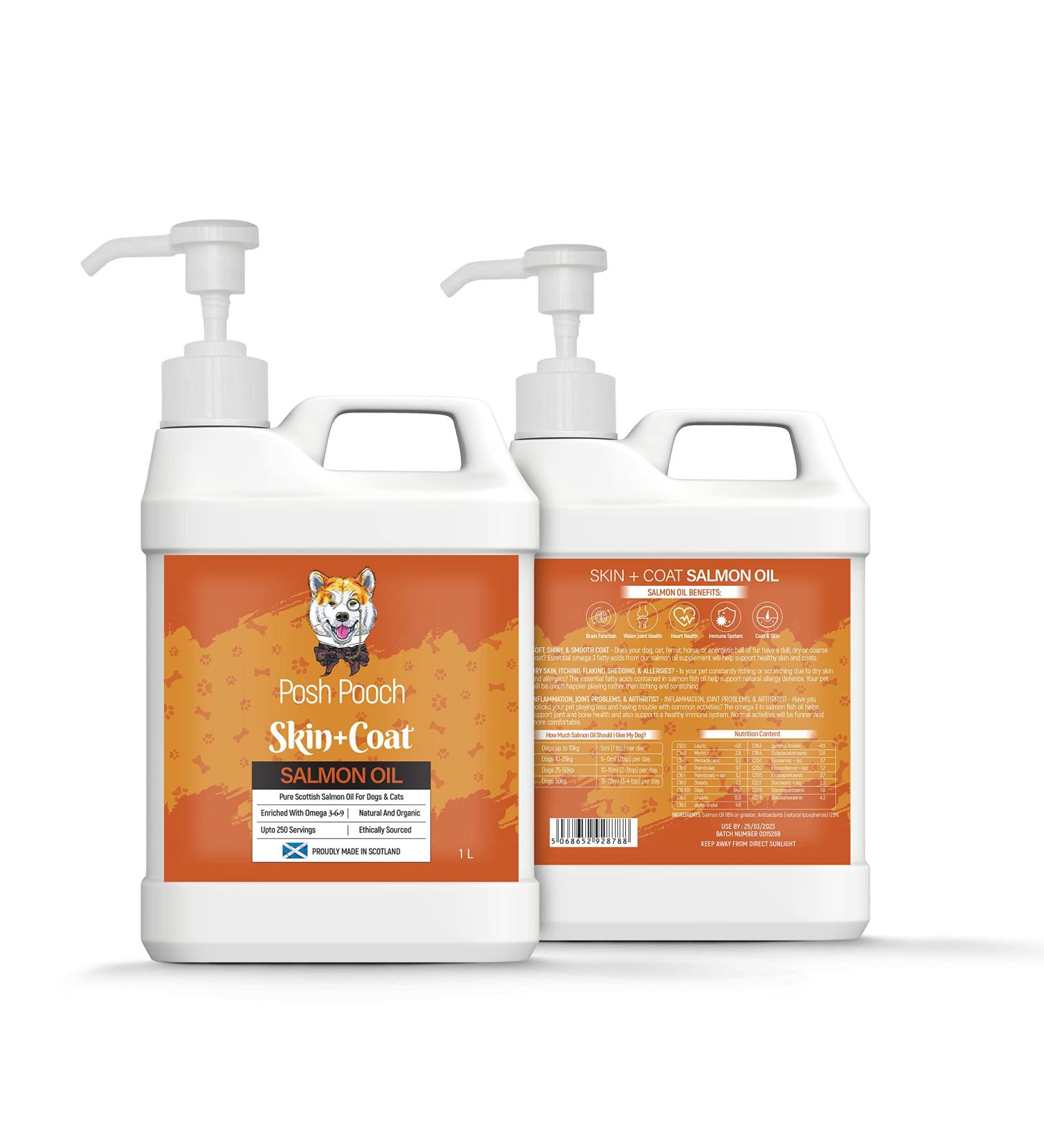 Scottish Salmon Oil For Dogs & Cats 1 Litre Omega 3 6 9 Vitamin E Pure Fish Oil Promotes Coat Enhanced Appetite Relieves Itchiness Increase Energy Kibble Supplement Booster (1 Litre (1000ml)) - Buy Online on GoSupps.com