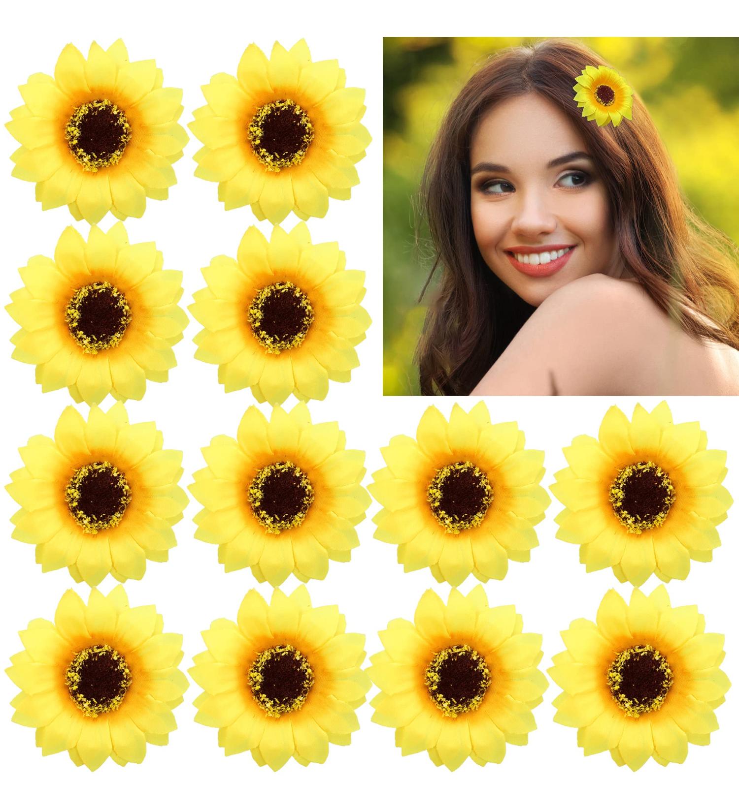 12 Pieces 2.75 Inch Sunflower Daisy Hair Clips - Perfect for Beach Wedding, Bridal Accessories, Photography Props - Yellow Floral Hair Accessories for Girls and Women - Buy Online on GoSupps.com