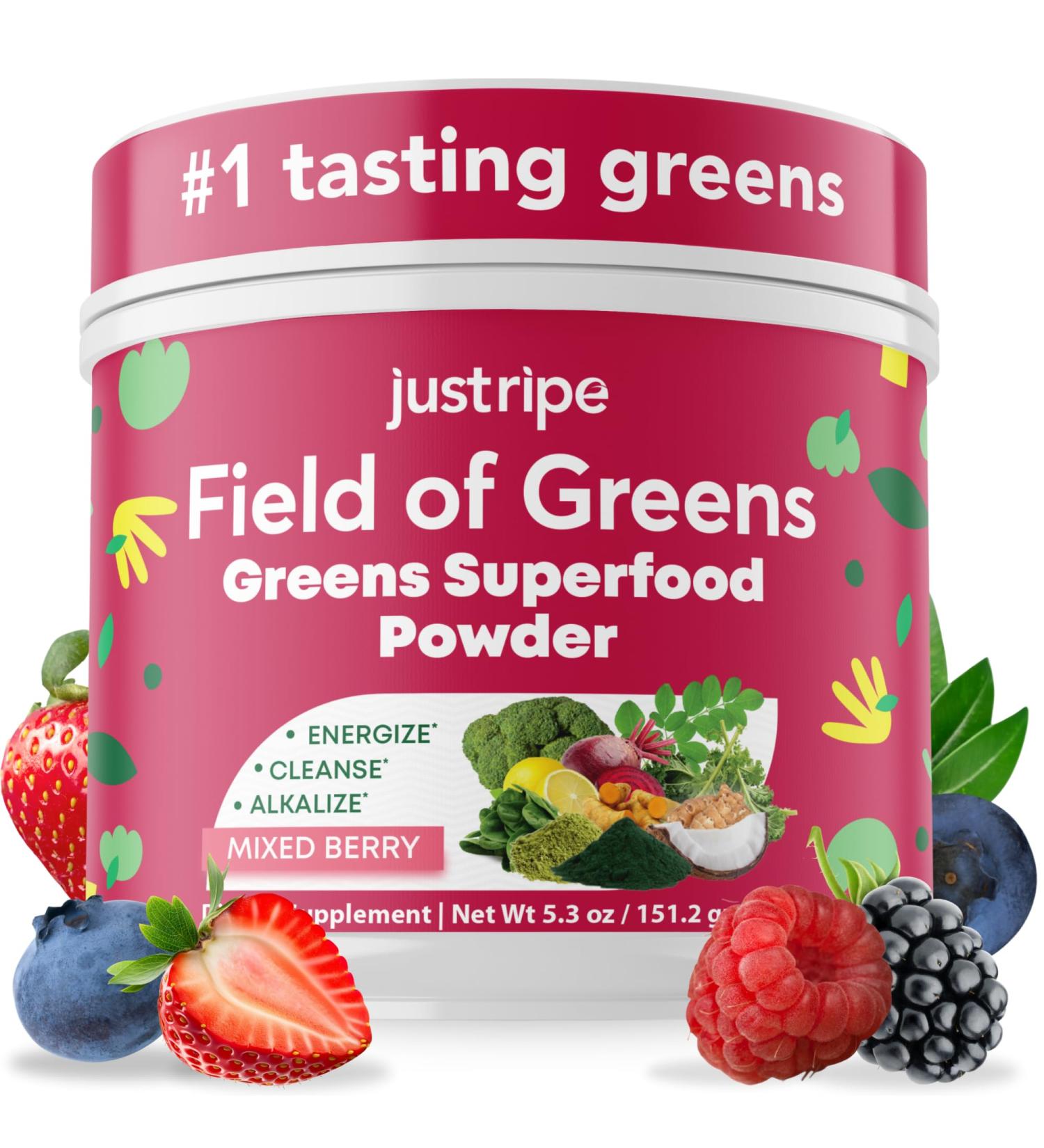 Field of Greens - Greens Powder Organic Daily Super Greens Powder Drink with Moringa Spirulina Wheat Grass Barley Grass Lemon Beet Root for Daily Nutrition - 28 Scoops (Mixed Berry Flavor) Mixed Berry 5.3 Ounce (Pack of 1) - Buy Online on GoSupps.com