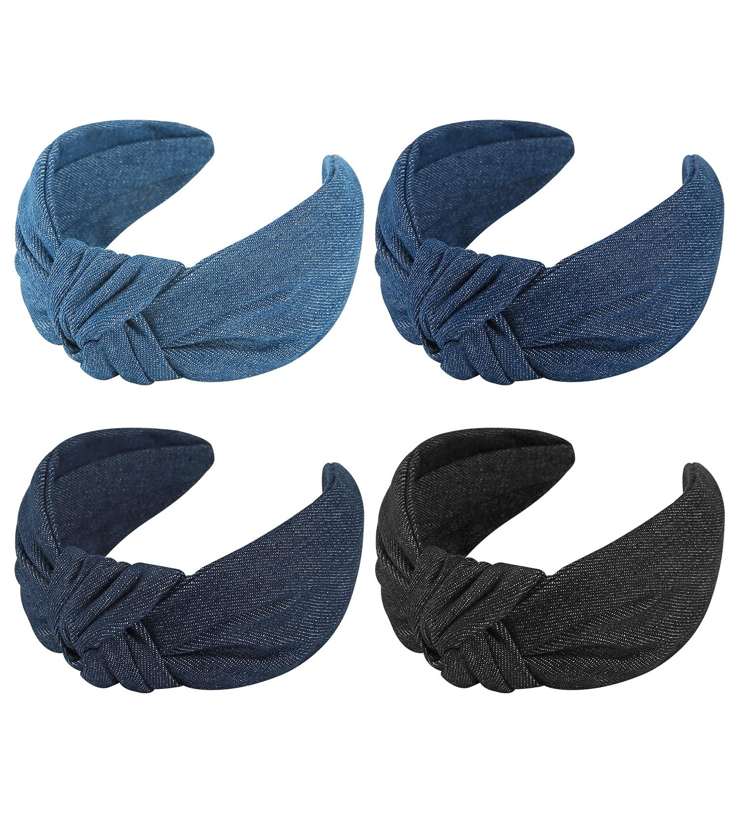 Qianxuan Denim Top Knot Headband Set for Stylish Black Women - 4pcs - Buy Online on GoSupps.com