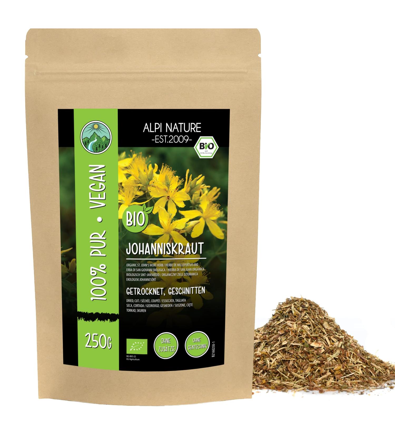 Organic Dried St. John's Wort Tea - 100% Natural from Wild Collection (250g) - Buy Online on GoSupps.com