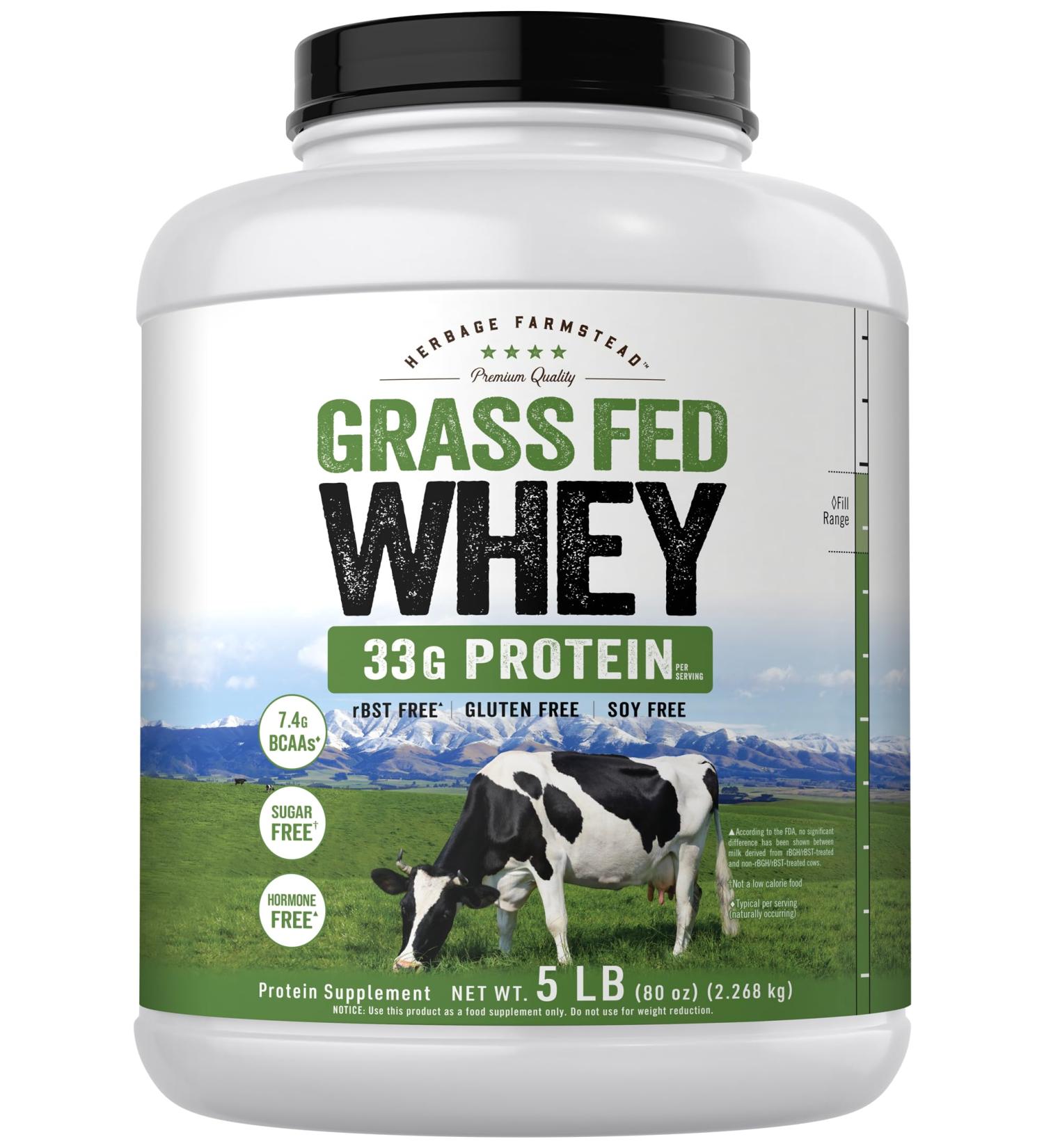 Carlyle Grass Fed Whey Protein Powder | 5lb (80 oz) | 33g of Protein Per Serving | Unflavored | Sugar and Hormone Free | Non-GMO and Gluten Free Supplement | by Herbage Farmstead - Buy Online on GoSupps.com