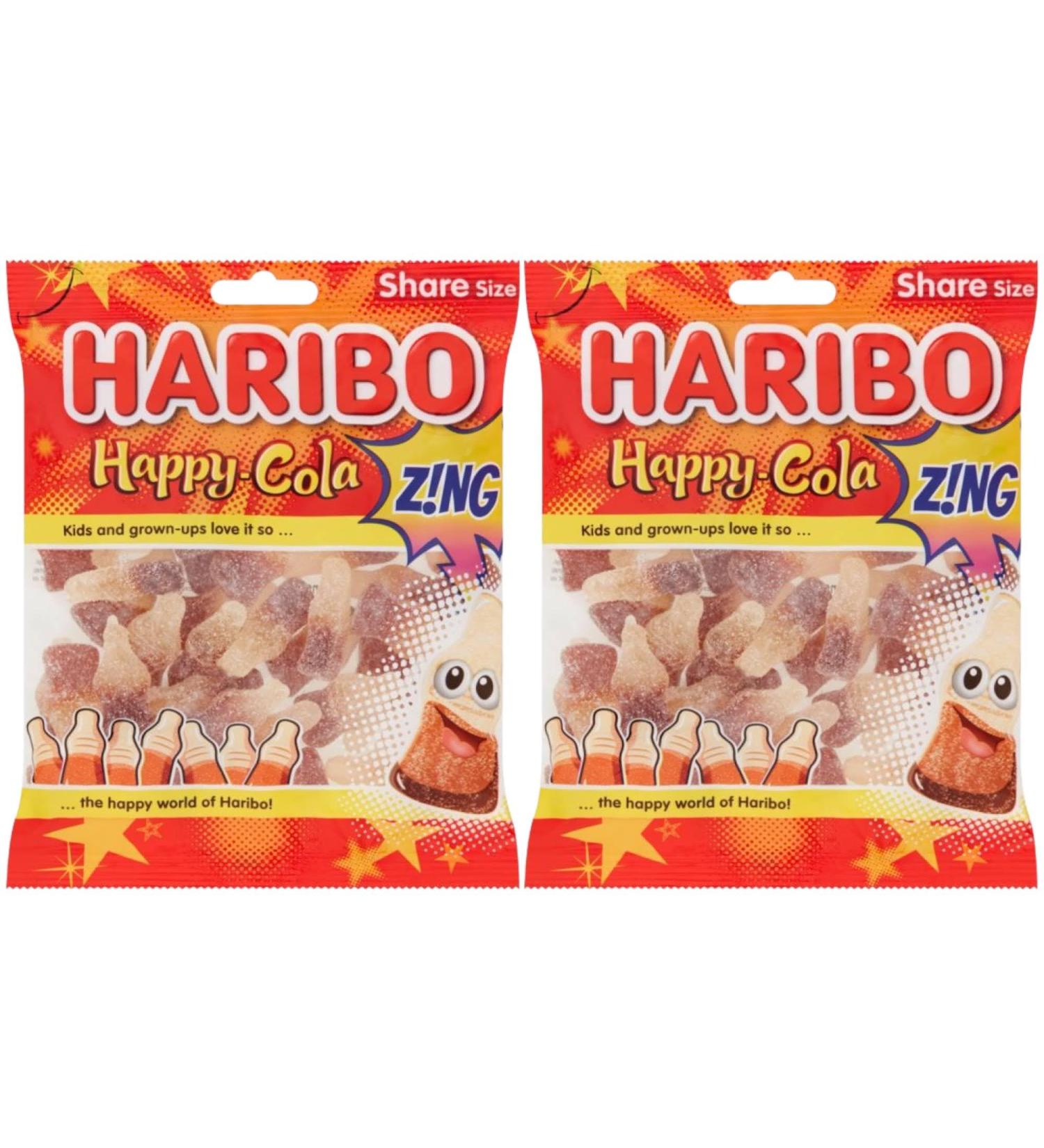 Happy Cola Bottles Zing Fizzy Gummy Sugar Coated Sweets 160g - 2x Share Bags - Buy Online on GoSupps.com