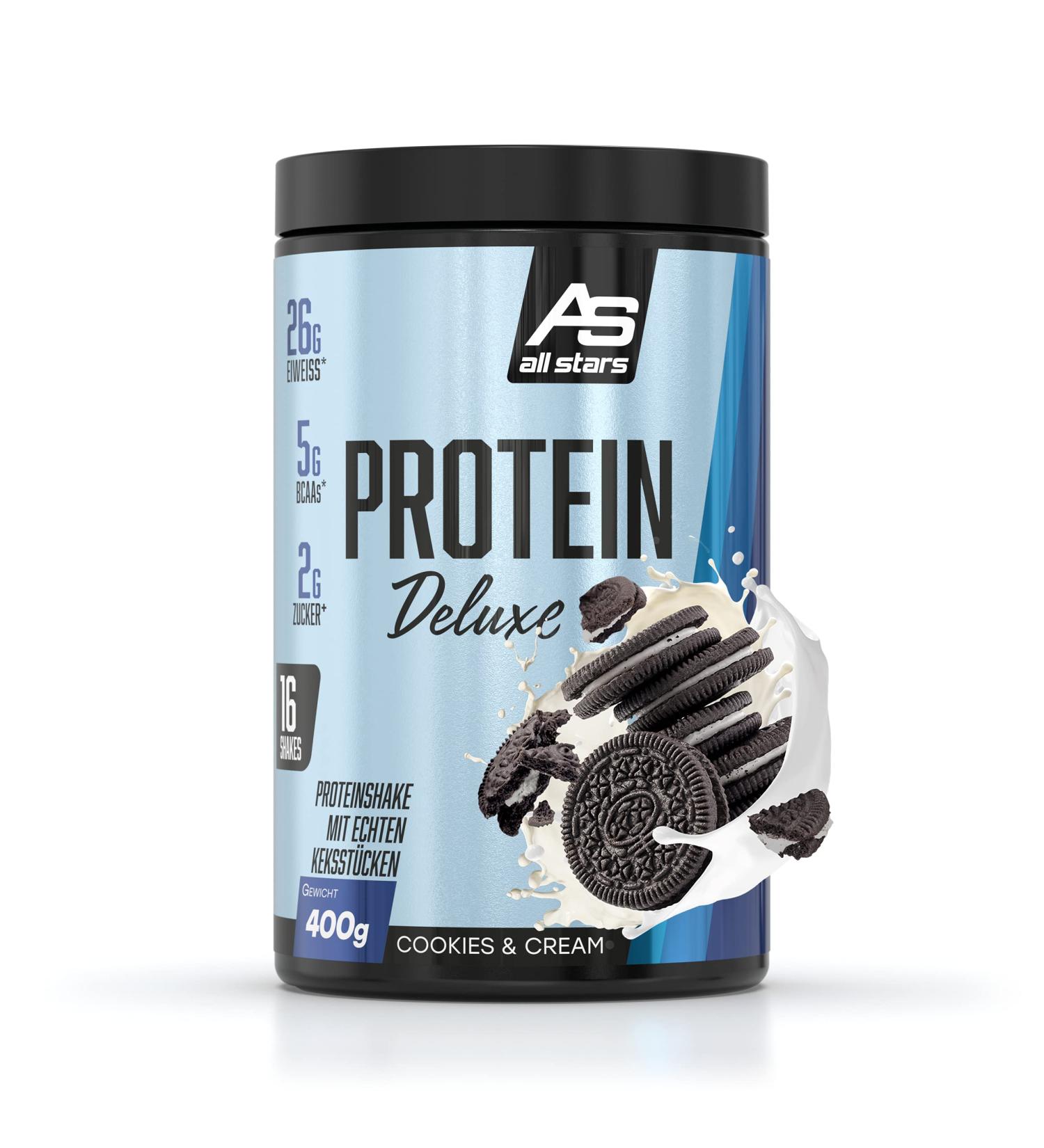 All Stars Protein Deluxe Can 400g - Cookies & Cream | Premium Protein Powder for Muscle Building & Weight Management - Buy Online on GoSupps.com