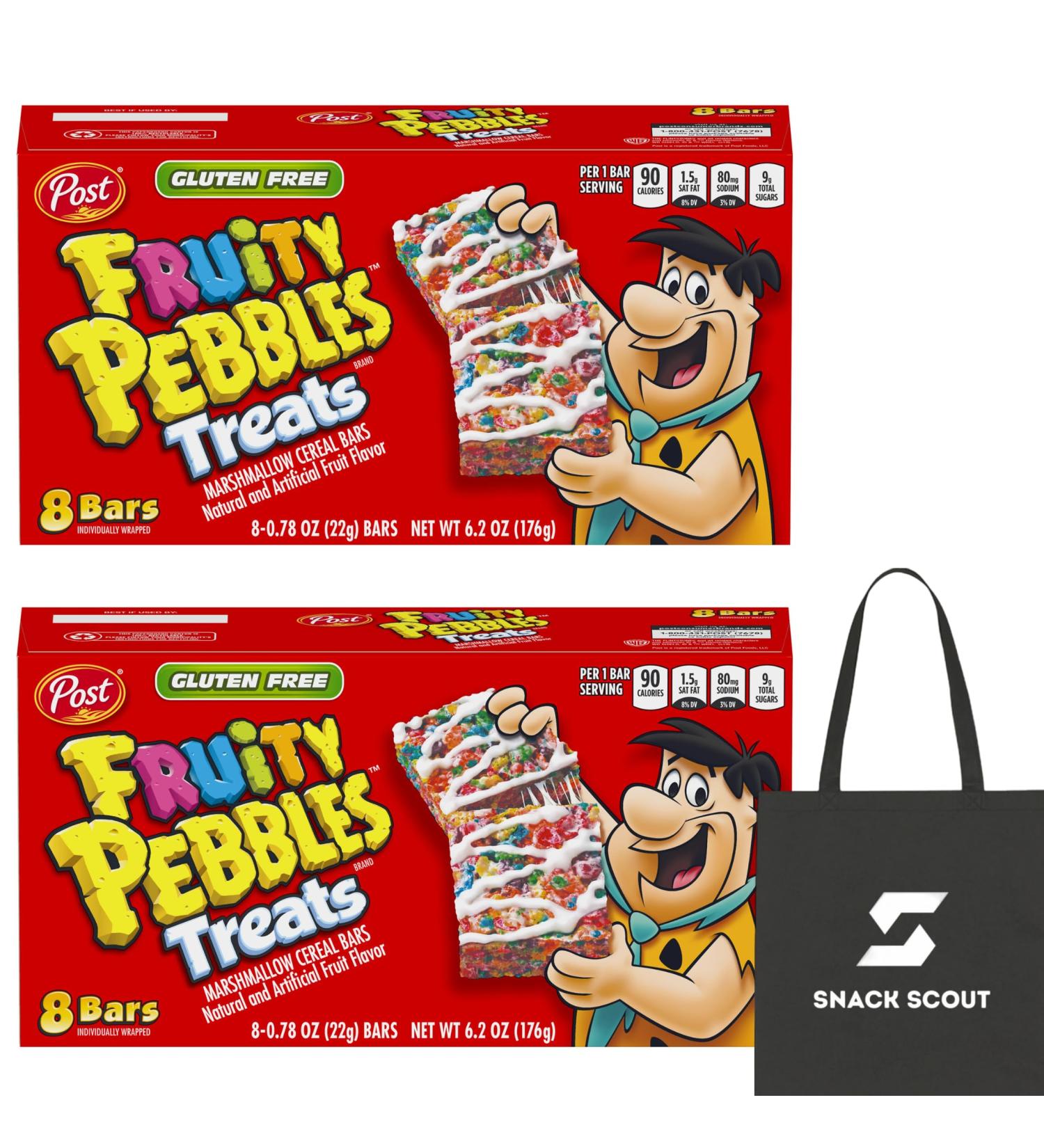 Post Fruity Pebbles Marshmallow Cereal Bars Gluten Free 8 Bars (Pack of 2) Bundle With Snack Scout Lunch Bag - Buy Online on GoSupps.com