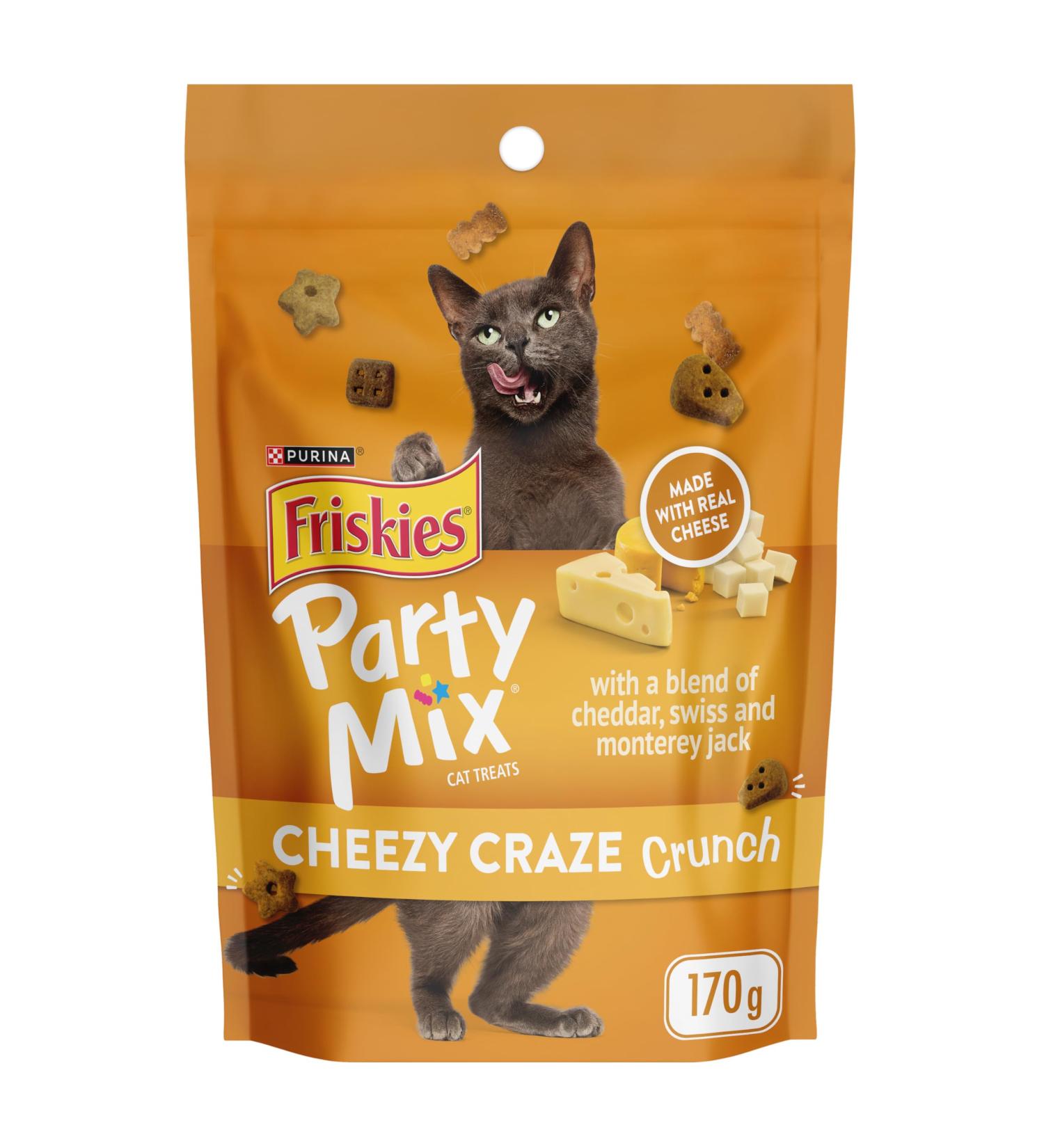 Friskies Party Mix Cat Treats Cheezy Craze Crunch with Real Cheese - 170 g Pouch (1 Pack) 170 g (Pack of 1) - Buy Online on GoSupps.com