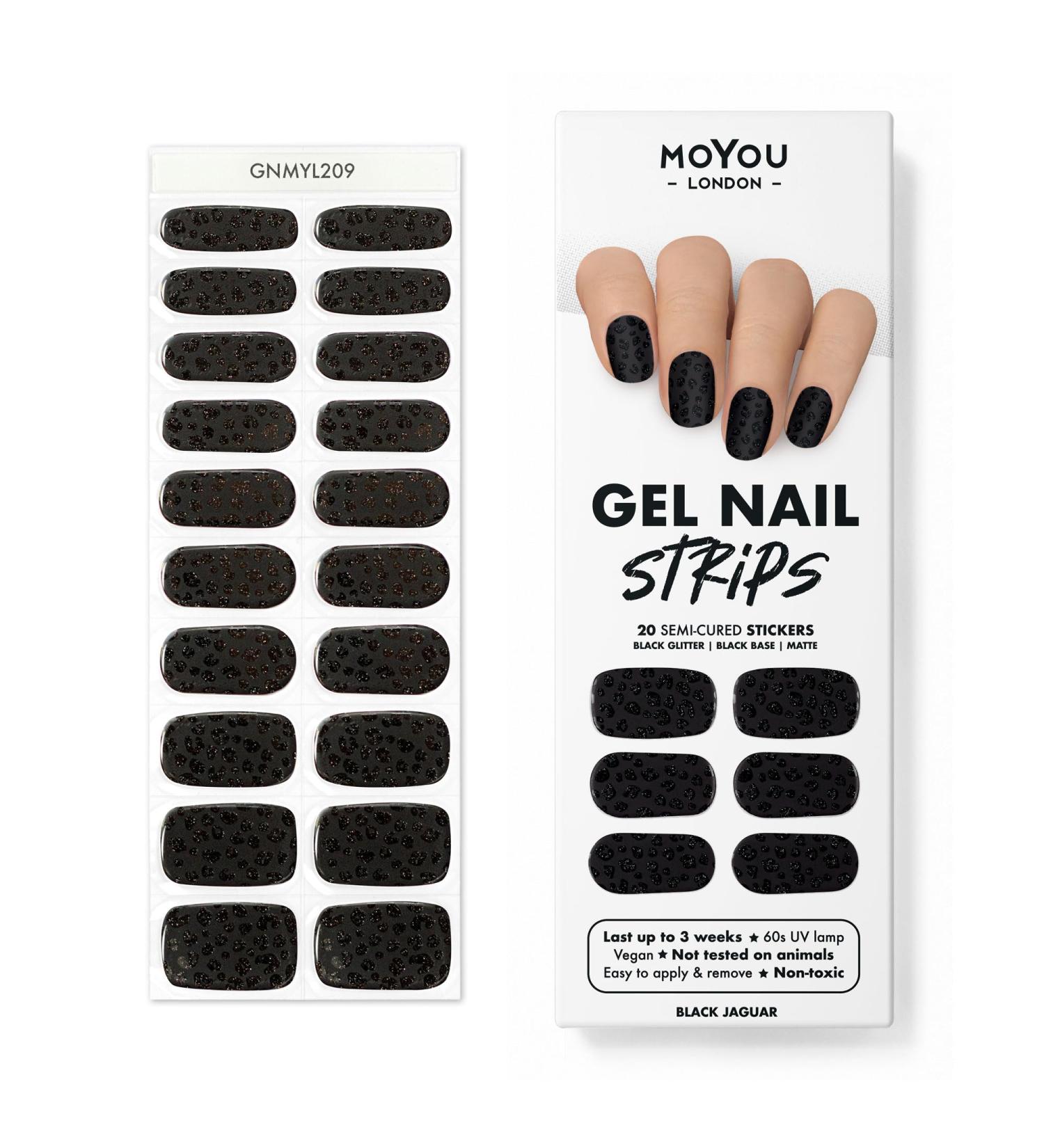 MOYOU LONDON Semi-Cured UV Gel Strips - 20 Pieces - Black Jaguar - Salon Quality Gel Nail Foils for an At-Home Manicure - International Shipping Available - Buy Online on GoSupps.com