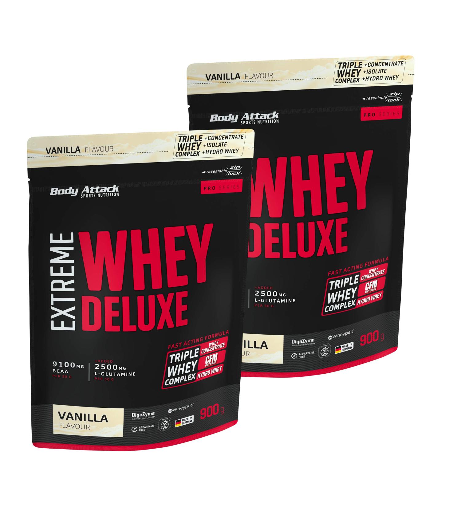 Buy Body Attack Extreme Whey Deluxe Vanilla Cream - 2x900g Protein Powder with Amino Acids & Triple Whey Complex | Low Fat Low Sugar - Fast International Shipping to Germany - Buy Online on GoSupps.com