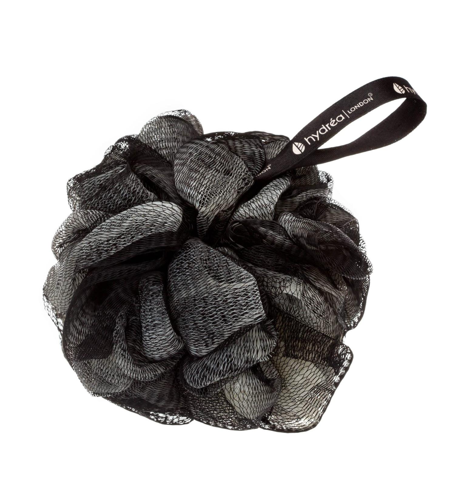 Hydrea London Shower Pouf Bath Loofah Mesh Sponge Exfoliating Bath Scrunchie Large Shower Puff Scrub Body Cleansing Shower Puff for Men & Women - Black & Cream
