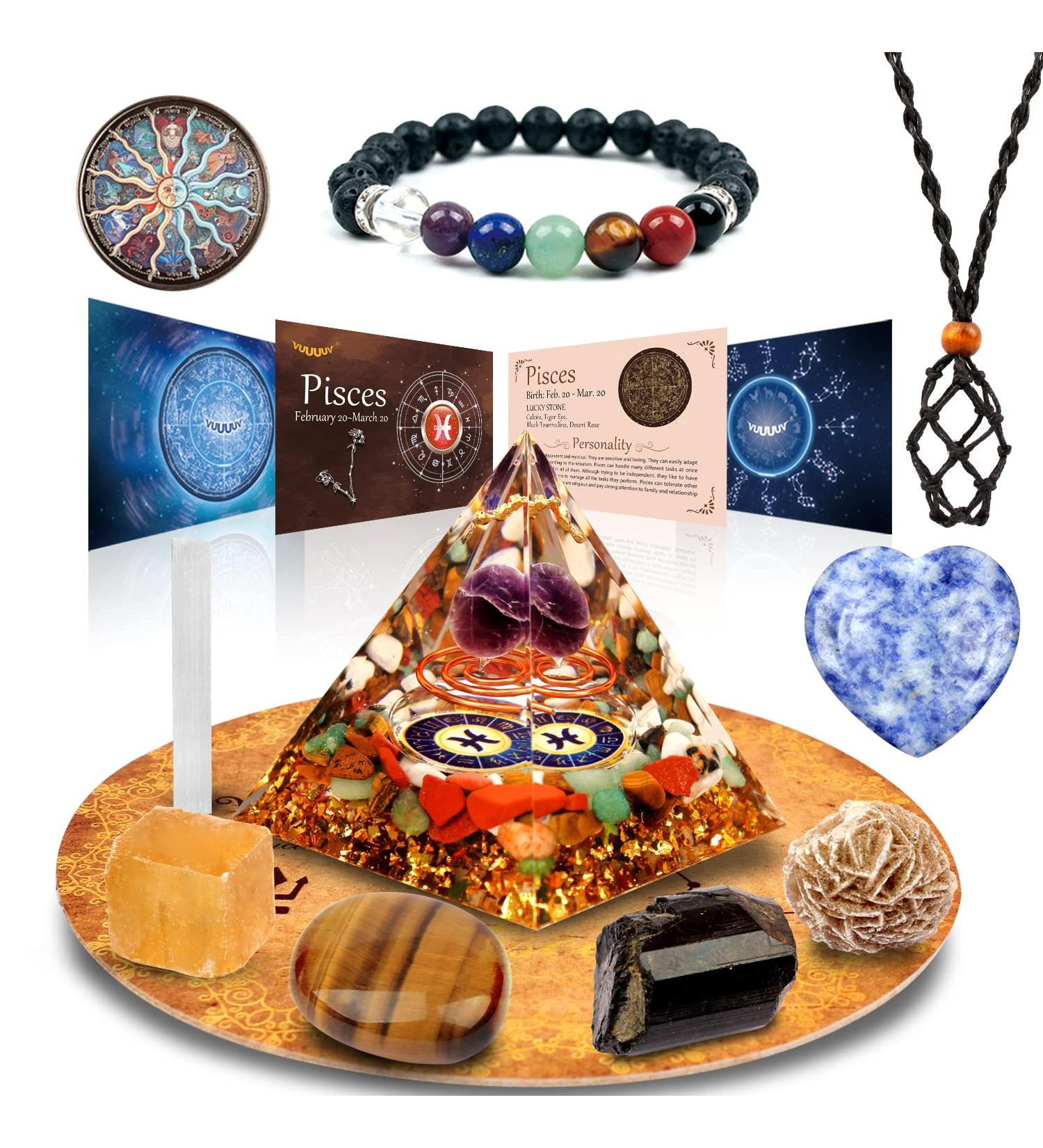 Vuuuuv Horoscope Orgon Pyramid & Fish Medicinal Crystal Gift Set | Zodiac Stones for Healing - Buy Online on GoSupps.com