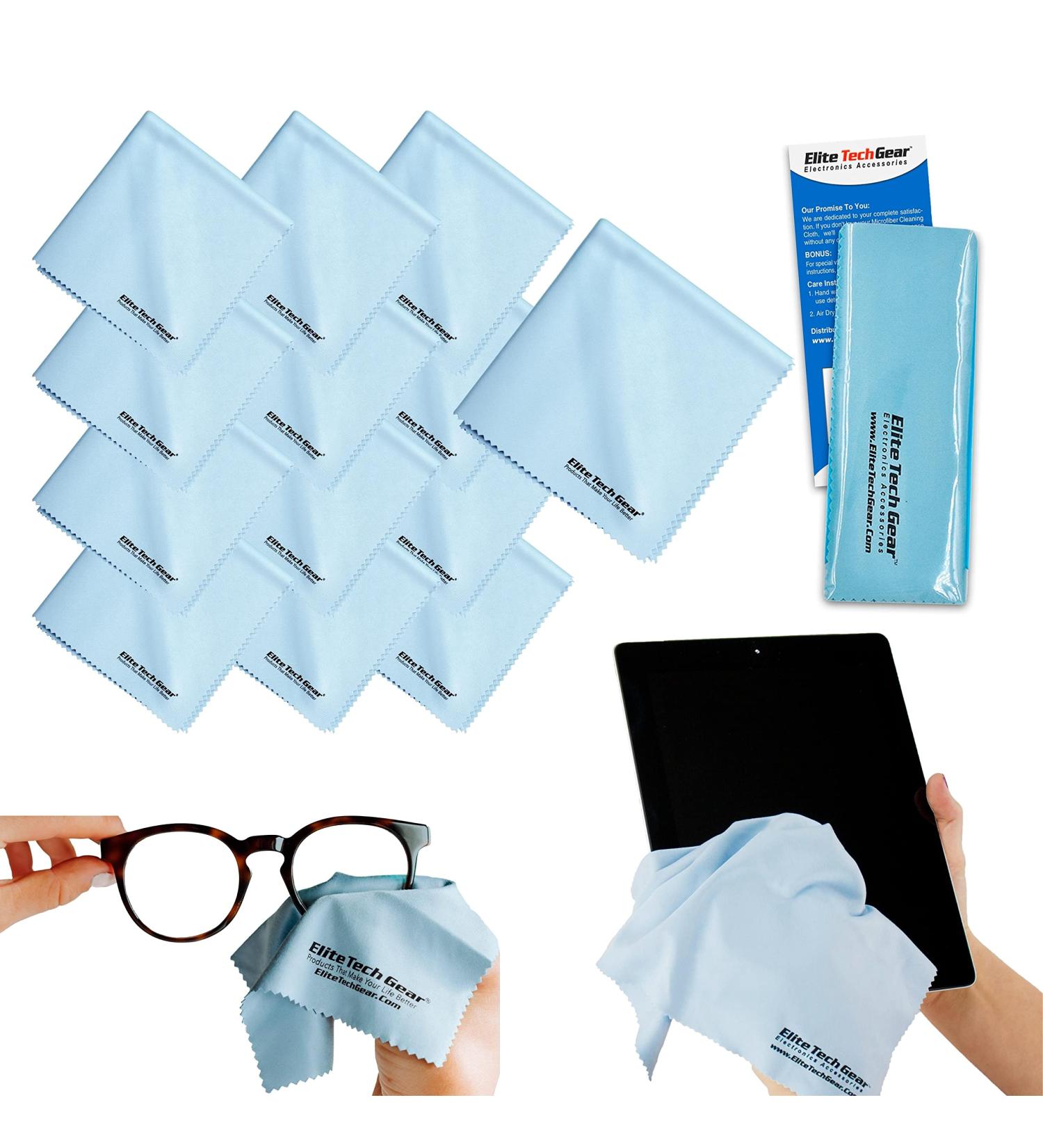 Elite Tech Gear Microfiber Cloth - 13-Pack Oversized Microfiber Cleaning Cloths. Washable High Tech Eyeglass Cleaning Cloths for Electronics  Glasses  Screens and Lenses. Sizes 6" x 7" and 12" x 12" - Buy Online on GoSupps.com