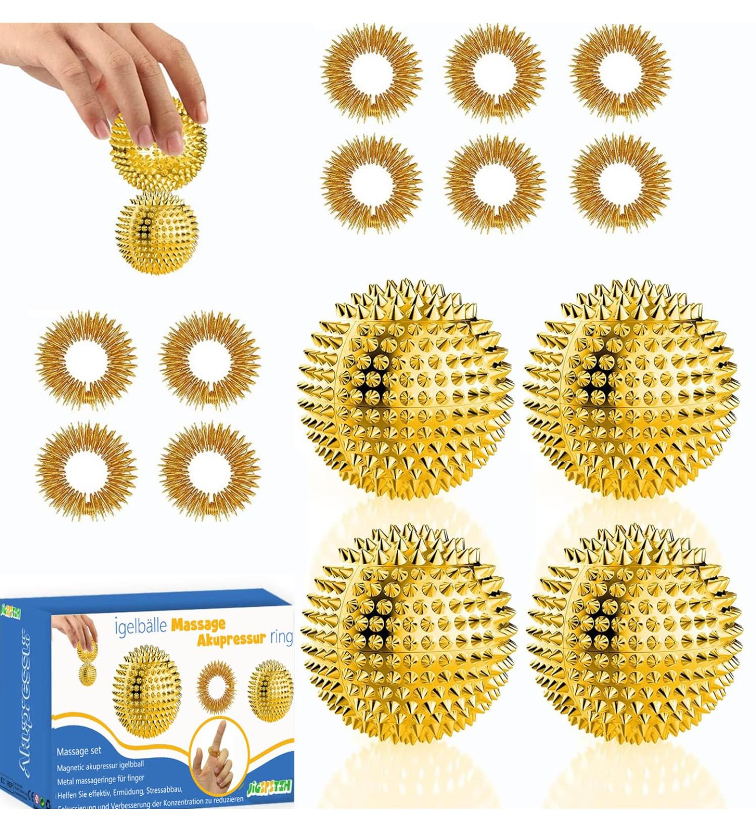 4 Hedgehog Balls & 10 Acupressure Rings - Skill Borderline Set for Stress Relief & Finger Massage | Metal Skill Ball & Igel Balls | Perfect for Adults - Buy Online on GoSupps.com