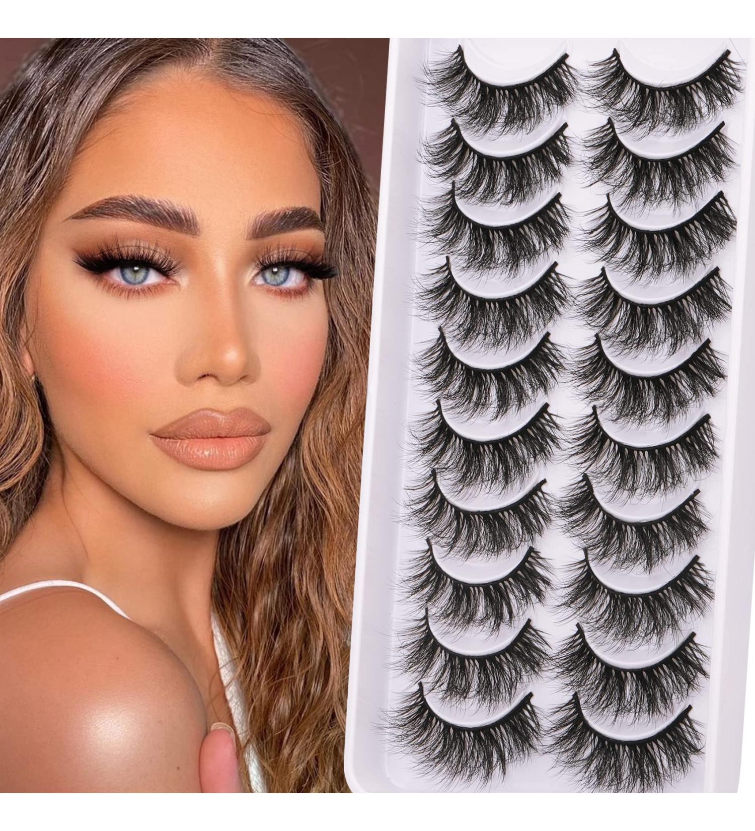 Premium Strip Eyelashes Pack 3D Wispy False Lashes Full Fluffy Natural Thin Band Fake Eye Lashes 10 Pairs Bulk by Goddvenus false eyelashes - Buy Online on GoSupps.com