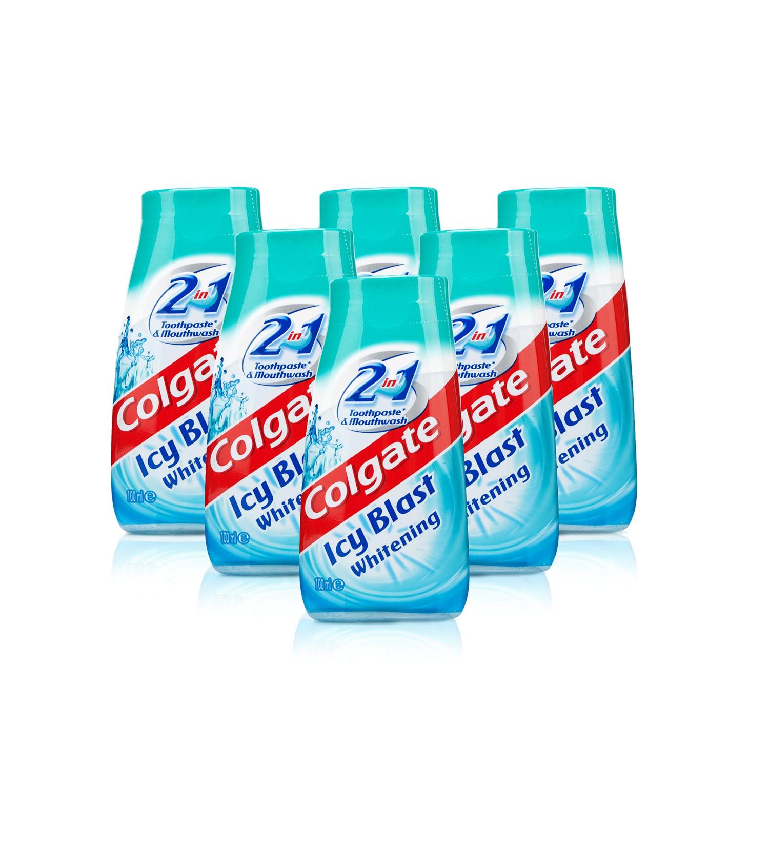6x Colgate 2 in 1 toothpaste and mouthwash icy whitening 100 ml travel size