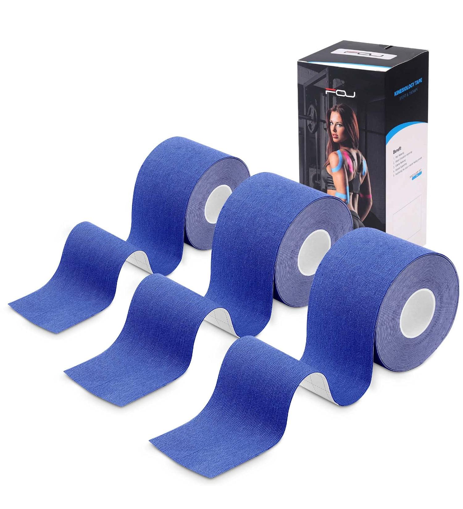 Kinesiology Tape (3 Rolls) - Waterproof Athletic Sports Tape for Pain Relief & Joint Support - 16.4 ft Kinetic Tape for Knees Shoulders Ankles Elbows - Navy Blue - Buy Online on GoSupps.com