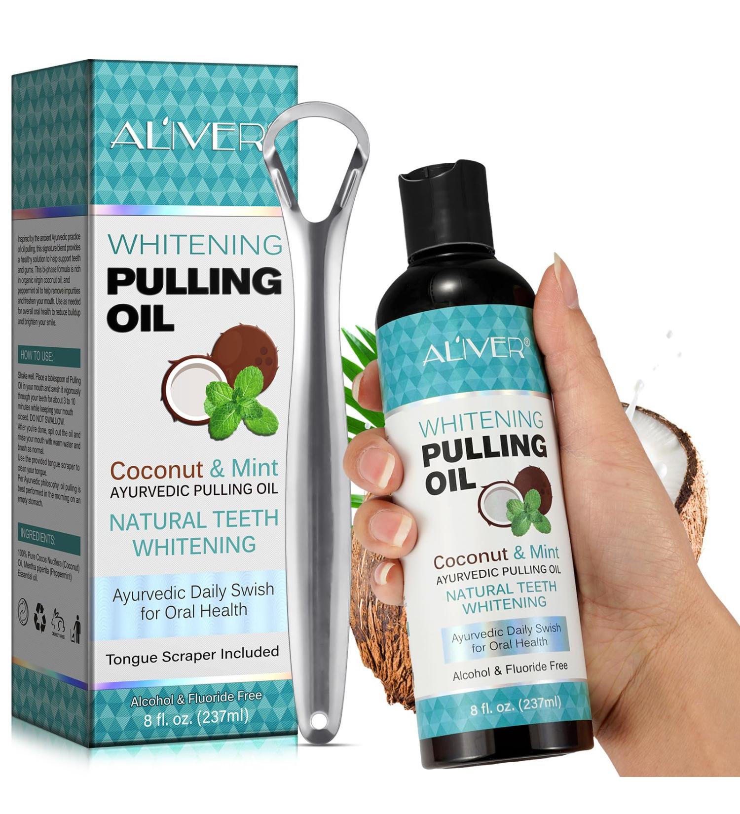Huile de coco pour les dents huile de coco pour les dents 237 ml Coconut Pulling Oil huile de coco pour les dents avec gratte-langue - soins bucco-dentaires naturels haleine fra che blan - Buy Online on GoSupps.com