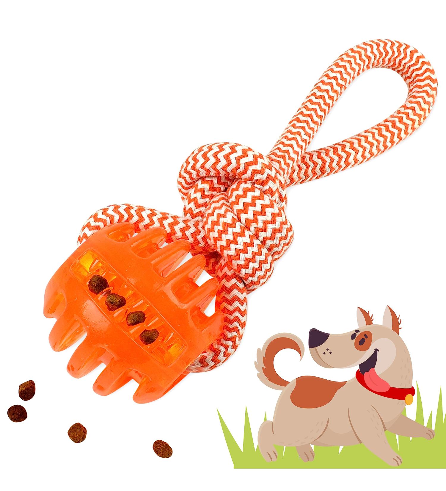 Rootsnoot Throwing Ball with Rope - Extra Gentle Tug Toy for Dogs | Neon Orange - Buy Online on GoSupps.com