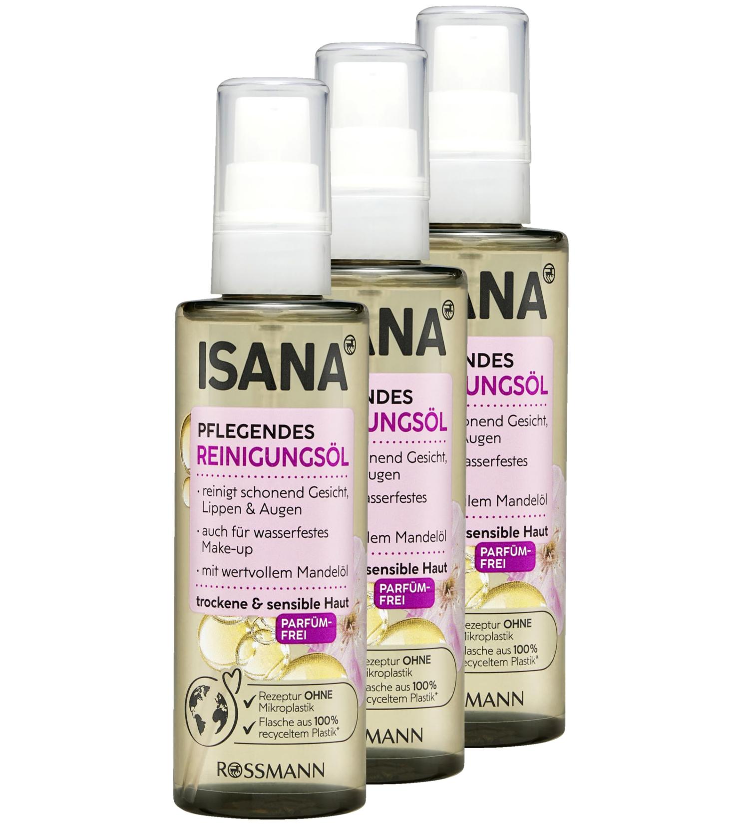 ISANA Huile nettoyante nourrissante 300 ml (3 x 100 ml flacons) - Nettoie en douceur le visage les l vres et les yeux - Convient particuli rement aux peaux s ches et sensibles - Buy Online on GoSupps.com