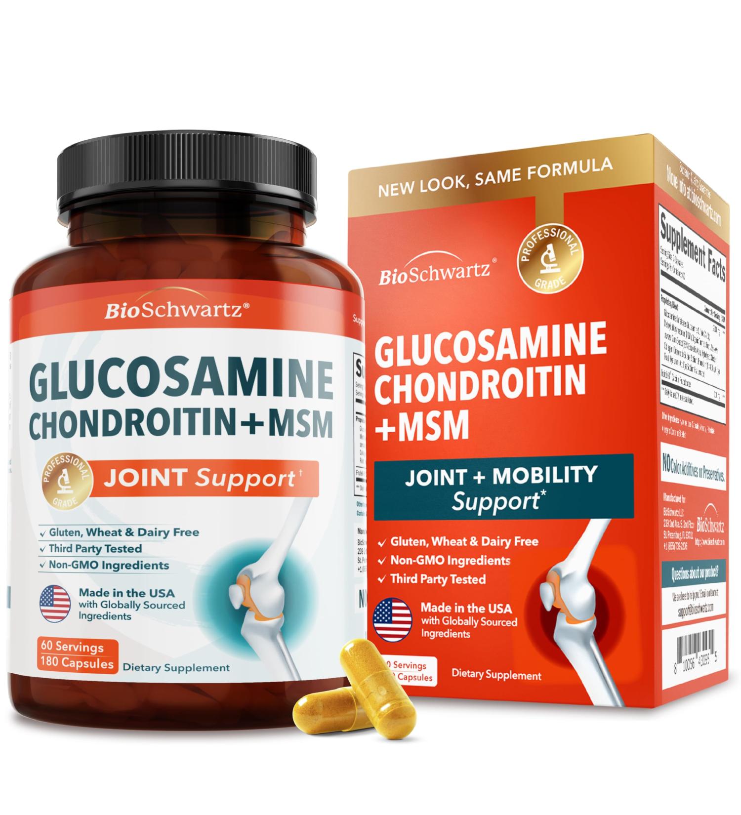 Glucosamine Chondroitin MSM Joint Support Supplement - Collagen Peptides Turmeric and Ginger Hyaluronic Acid Glucosamine Chondroitin Sulfate for Joint Comfort - Gluten Free Non GMO 180 Capsules 180 Count (Pack of 1) - Buy Online on GoSupps.com