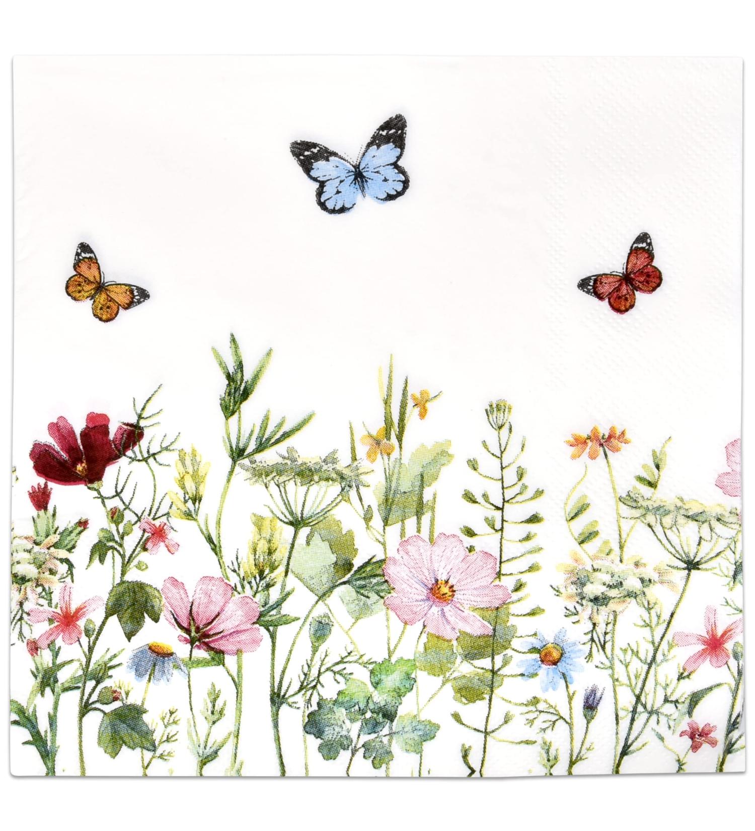 100 Spring Floral Luncheon Napkins - Disposable Paper Napkins with Butterflies & Flowers for Summer Parties - Ideal for Weddings, Birthdays, and Baby Showers - Buy Online on GoSupps.com