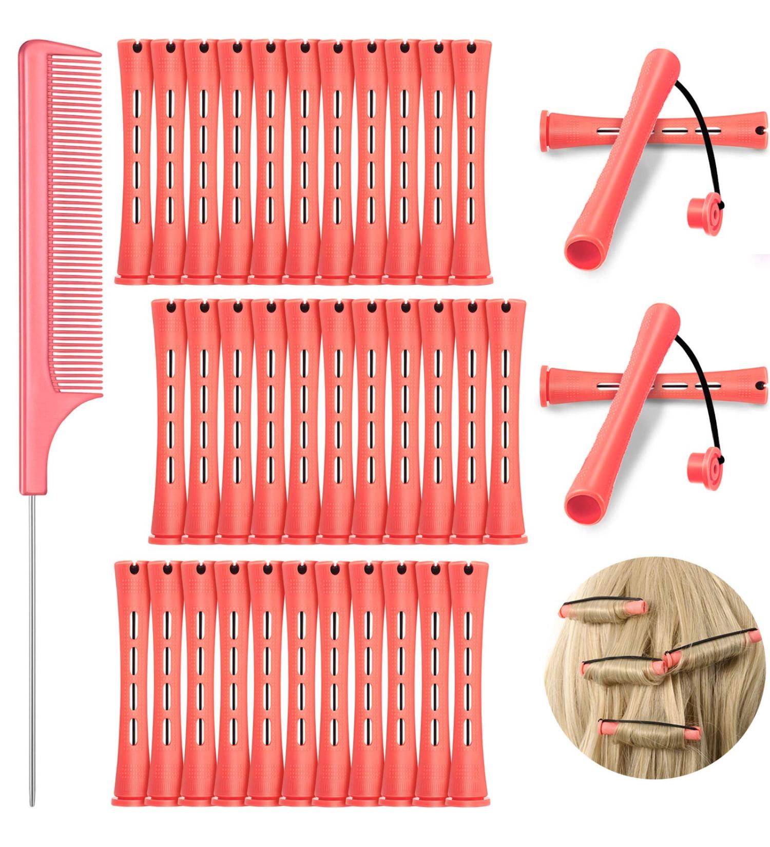 36-Piece Cold Wave Rod Hair Perm Rods Set with Steel Rat Tail Comb - 0.51 Inch Pink Curlers for Hairdressing Styling - Buy Online on GoSupps.com