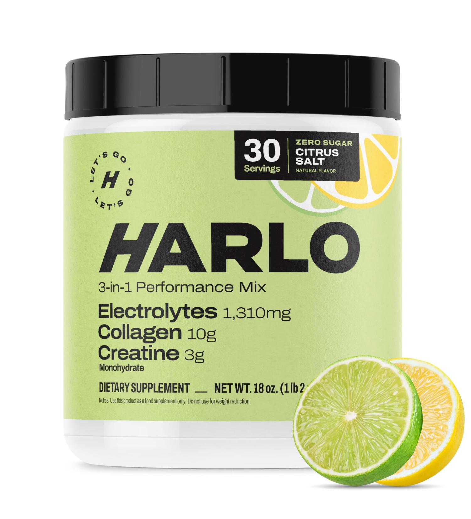 Harlo Electrolytes Powder 3-in-1 High-Sodium Hydration for Intense Training | with Creatine & Collagen | Zero Sugar | Salty by Design | NSF Certified | Citrus Salt (30 Servings) - Buy Online on GoSupps.com