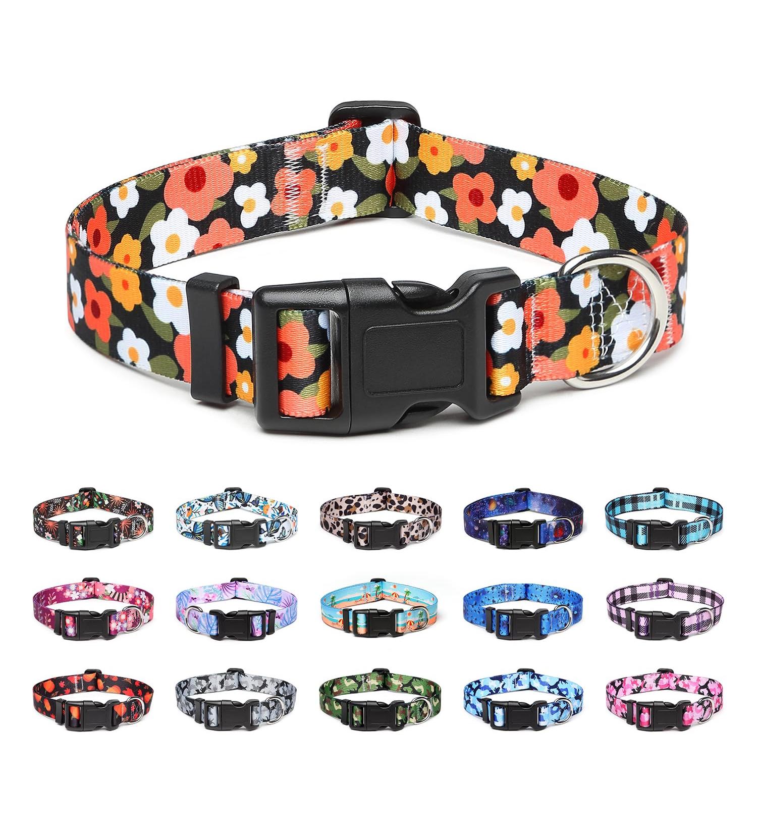 Suredoo Adjustable Soft Nylon Dog Collar for Small to Medium Dogs - Comfort Fit & Flower Orange Design (Neck 38-63 cm 2.5 cm Width) - Buy Online on GoSupps.com