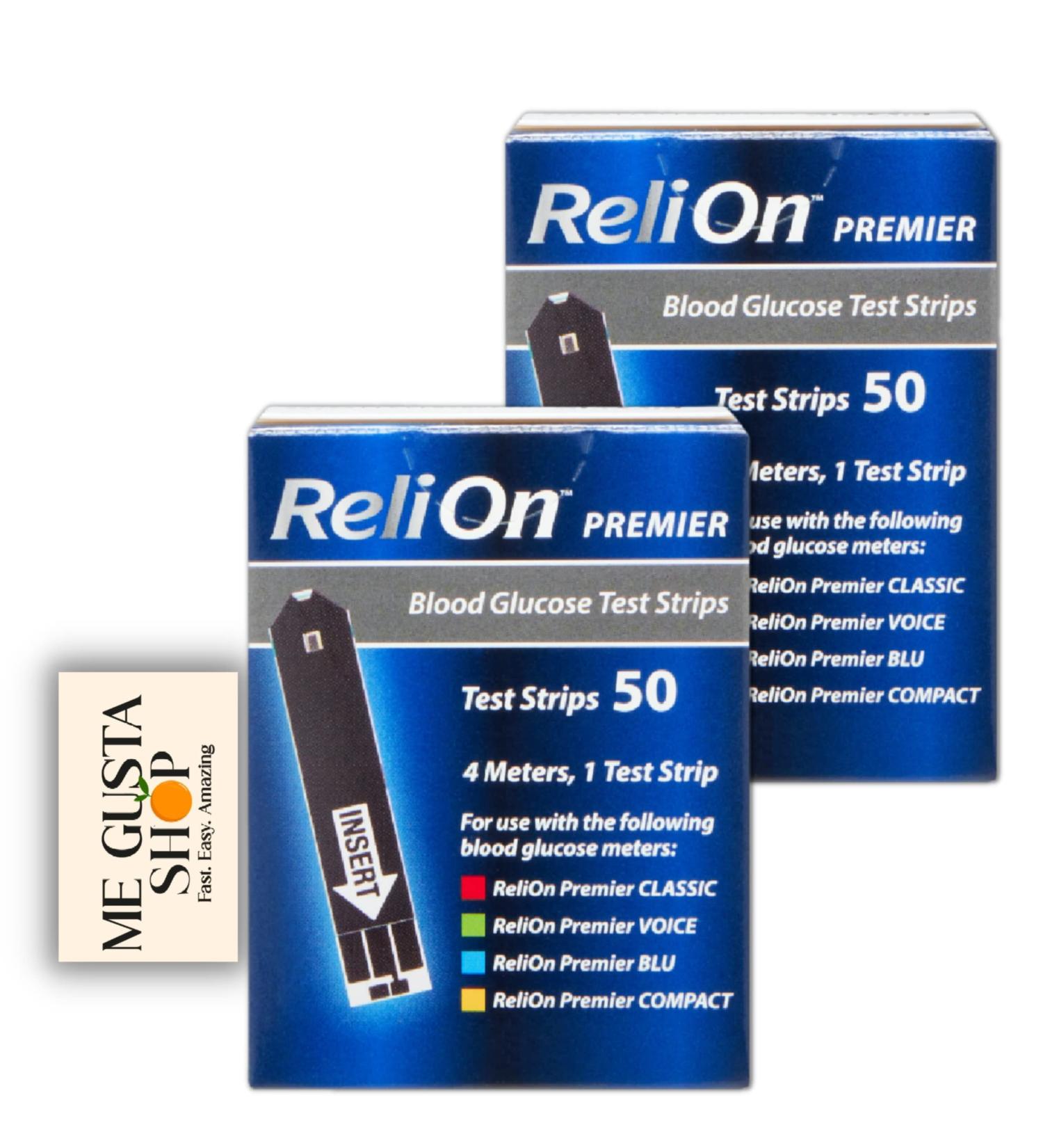 ReliOn Premier Blood Glucose Test Strips 50 Count x 2 (100 Total) + Me Gustas Stickers | Buy Online - Buy Online on GoSupps.com