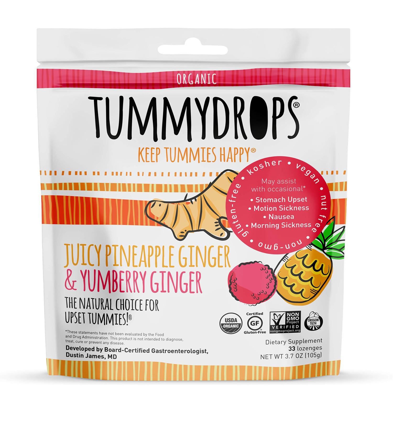 Tummydrops Organic Pineapple Ginger & Yumberry Lozenges - 33 Count | 3.7 oz (105 g) - Buy Online on GoSupps.com