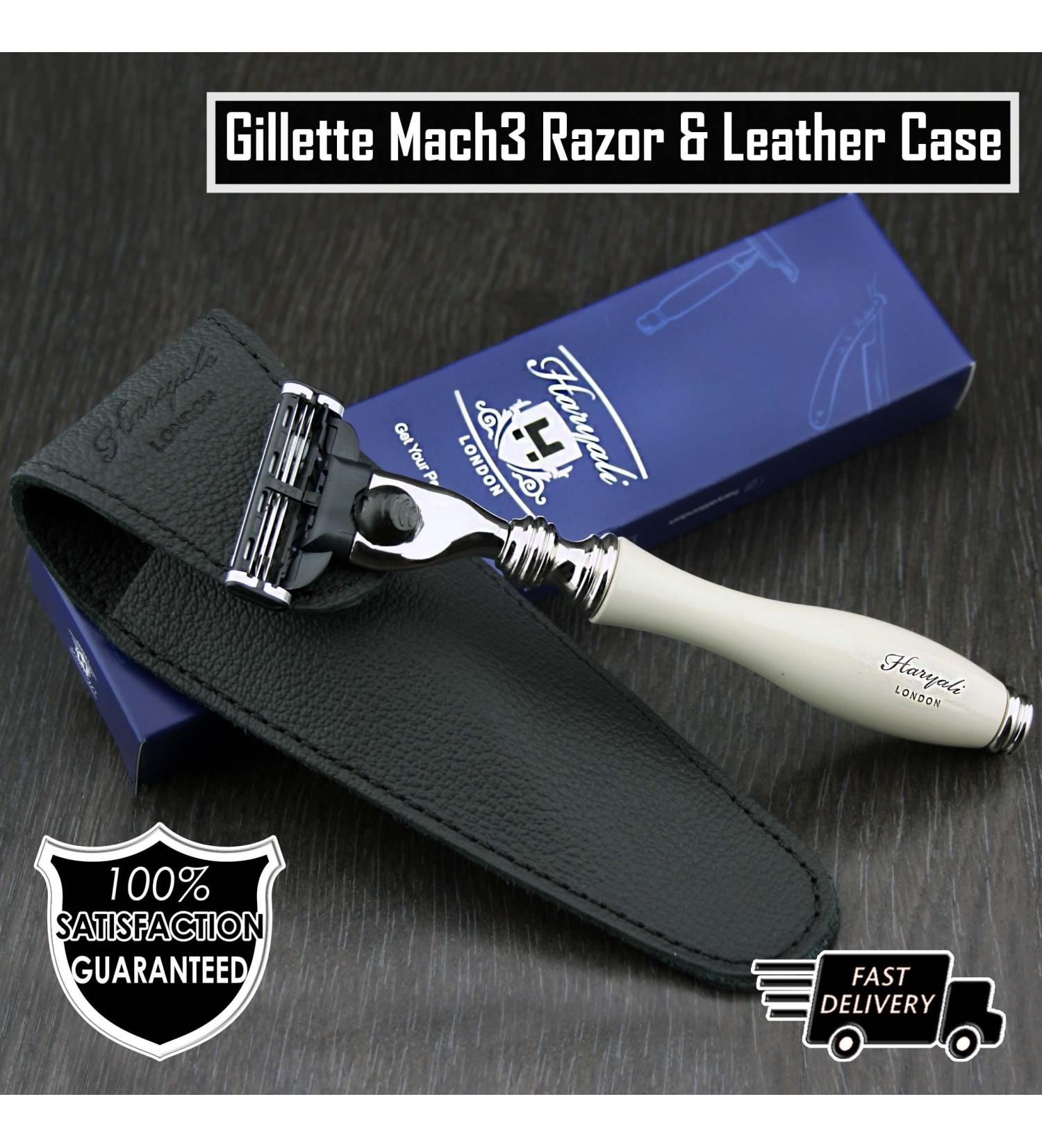 Triple Edge Cartridge Razor for Men - Ivory & Leather Pouch | Gents Shaving Essentials | Perfect Gift for Him - Buy Online on GoSupps.com