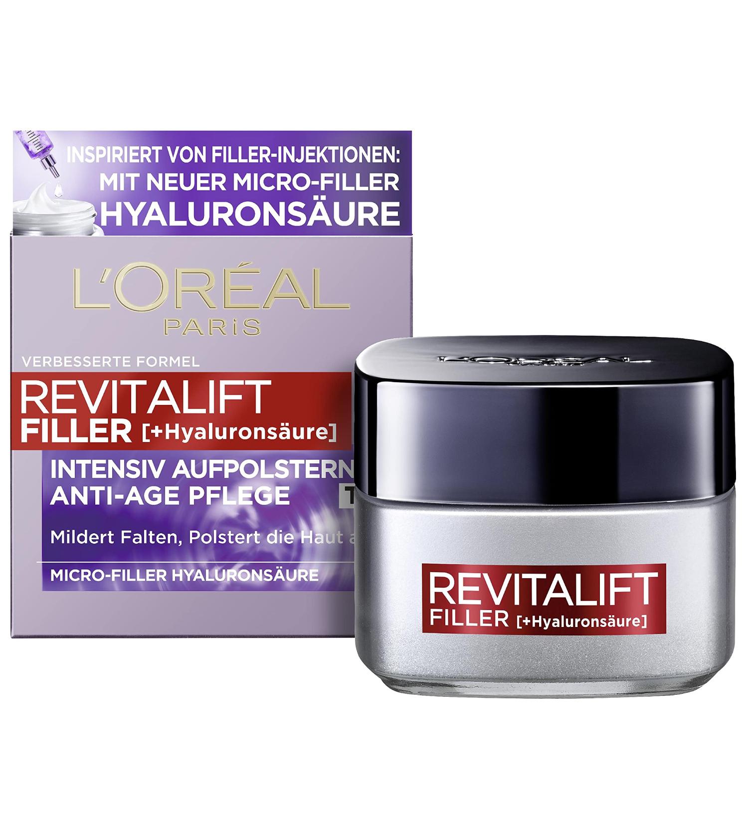 L'Or al Paris Hyaluron Daily Cream - Anti-Aging Face Care with Hyaluronic Acid | Revitalift Filler 50ml - Intense Hydration & Anti-Wrinkle Effect - Buy Online on GoSupps.com