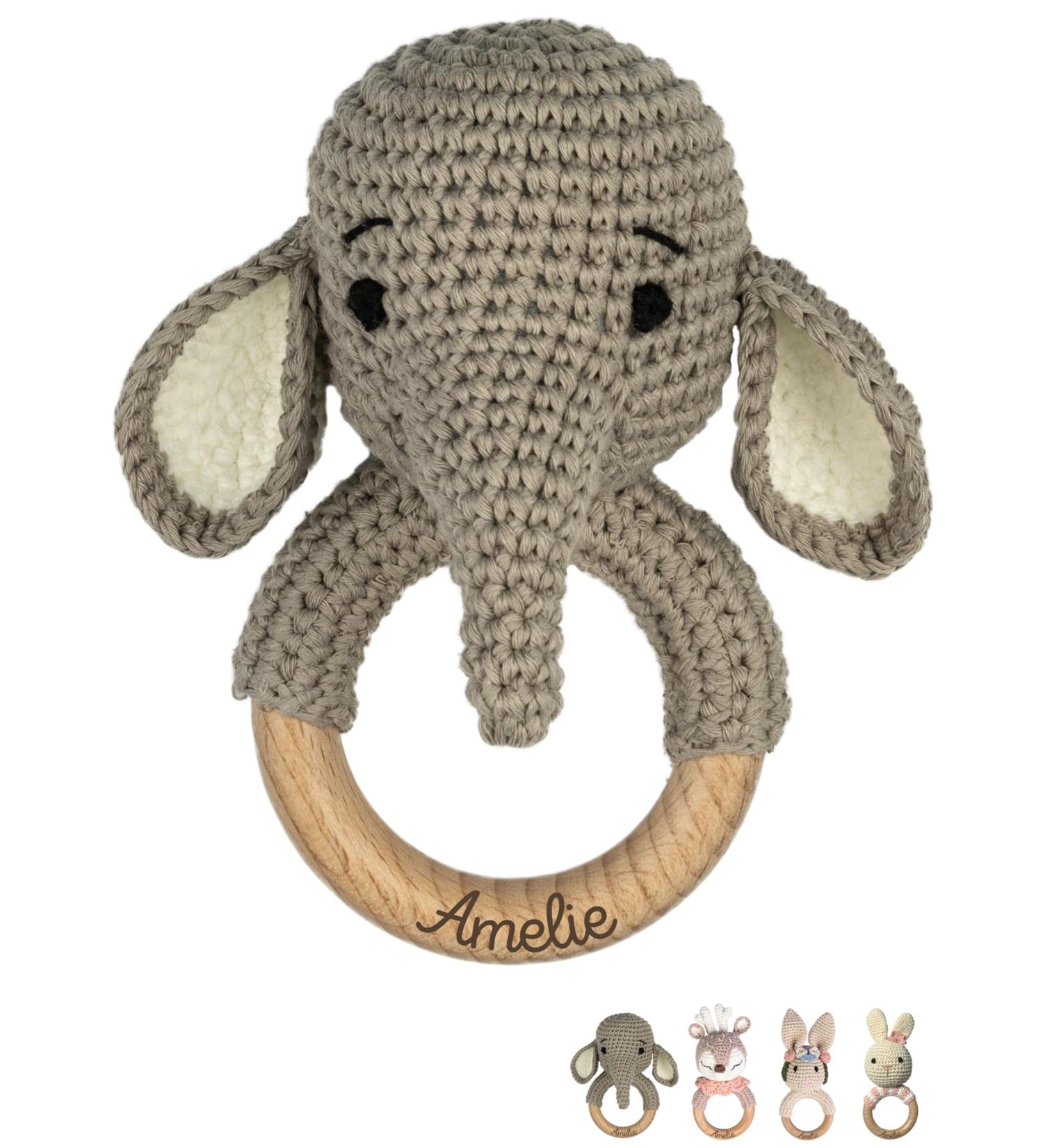 Personalized Baby Bite Ring - Engraved Elephant Teether - Unique Baptism Gift for Boys & Girls - Custom Baby Rattles from 0 Months - Buy Online on GoSupps.com