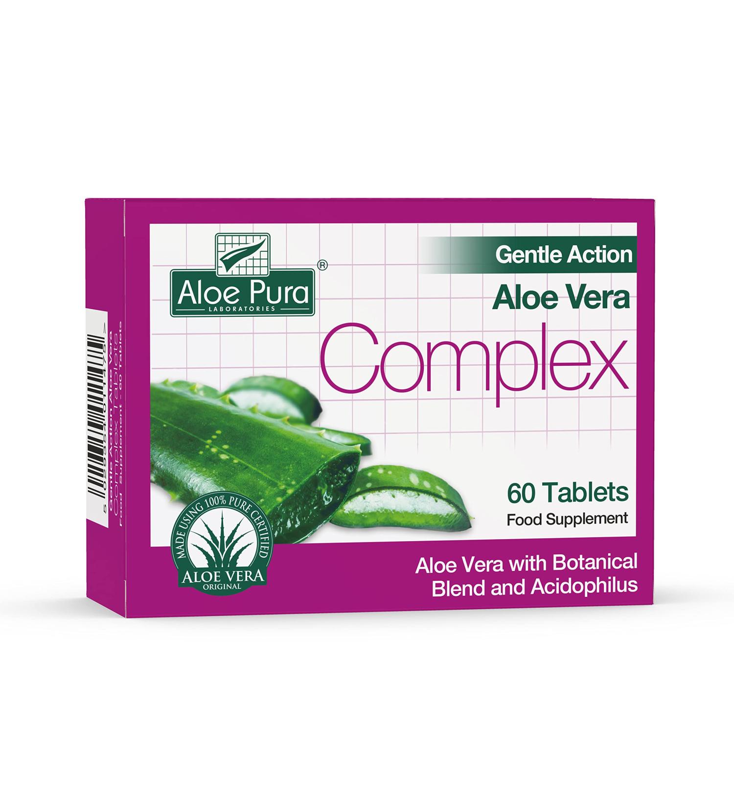 Aloe Pura Aloe Vera Gentle Action Complex Tablets - Vegetarian & Cruelty-Free - 60 Count - Buy Online on GoSupps.com