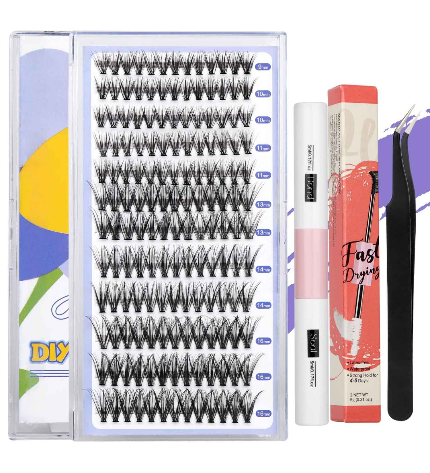 DIY Lash Extension Kit: 156 Pcs Individual Lashes with Strong Hold Bond, Tweezers & Seal - 30D-0.07D 9-16MM Cluster Eyelash Extensions Kit for Home Use - Buy Online on GoSupps.com