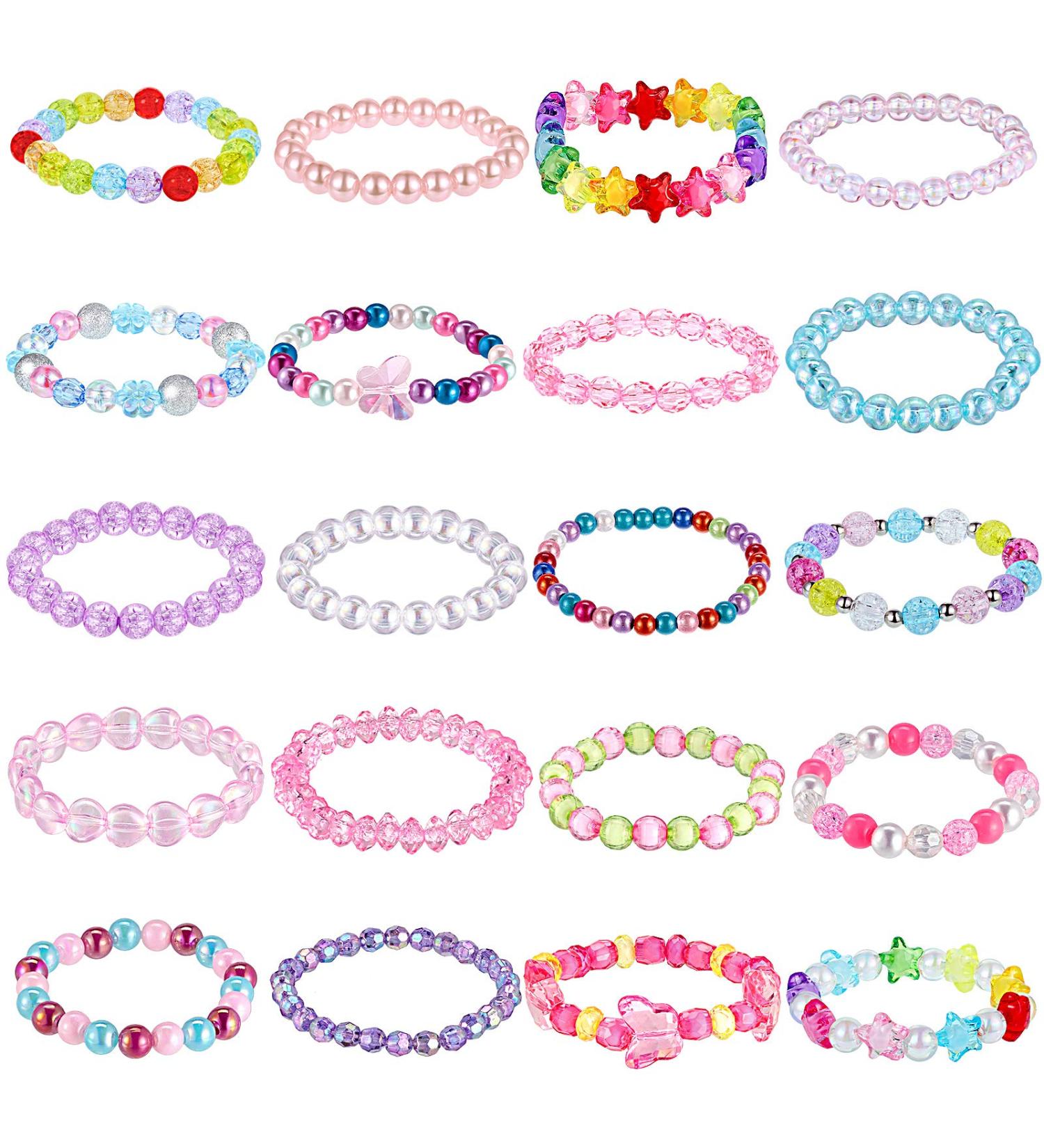 Hicarer 20 Pieces Girl Beaded Bracelets Cute Rainbow Bead Bracelets Colorful Bracelets Princess Bracelets Stretchy Bead Bracelets for Prince Birthday Present (Elegant Style) - Buy Online on GoSupps.com