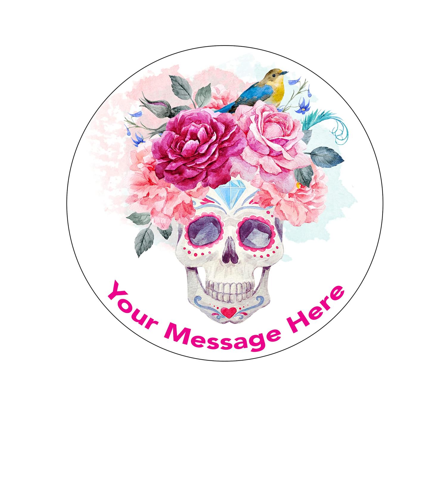 Orange Trading Dartmouth LTD A4 Edible Decor Icing Sheet PERSONALISED Sugar Flower Skull 7-8" Circle Cake Topper Decoration - Great for larger cakes