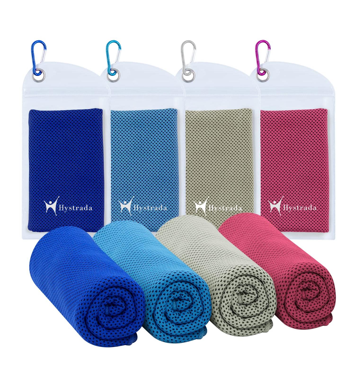 Hystrada 4 Pack Cooling Towels 40" x 12"-Cooling Scarf  Cold snap Cooling Towel for Instant Cooling Relief for All Physical Activities: Golf  Fitness  Camping  Hiking  Yoga  Pilates Rose Red  Blue  Grey  Dark Blue - Buy Online on GoSupps.com