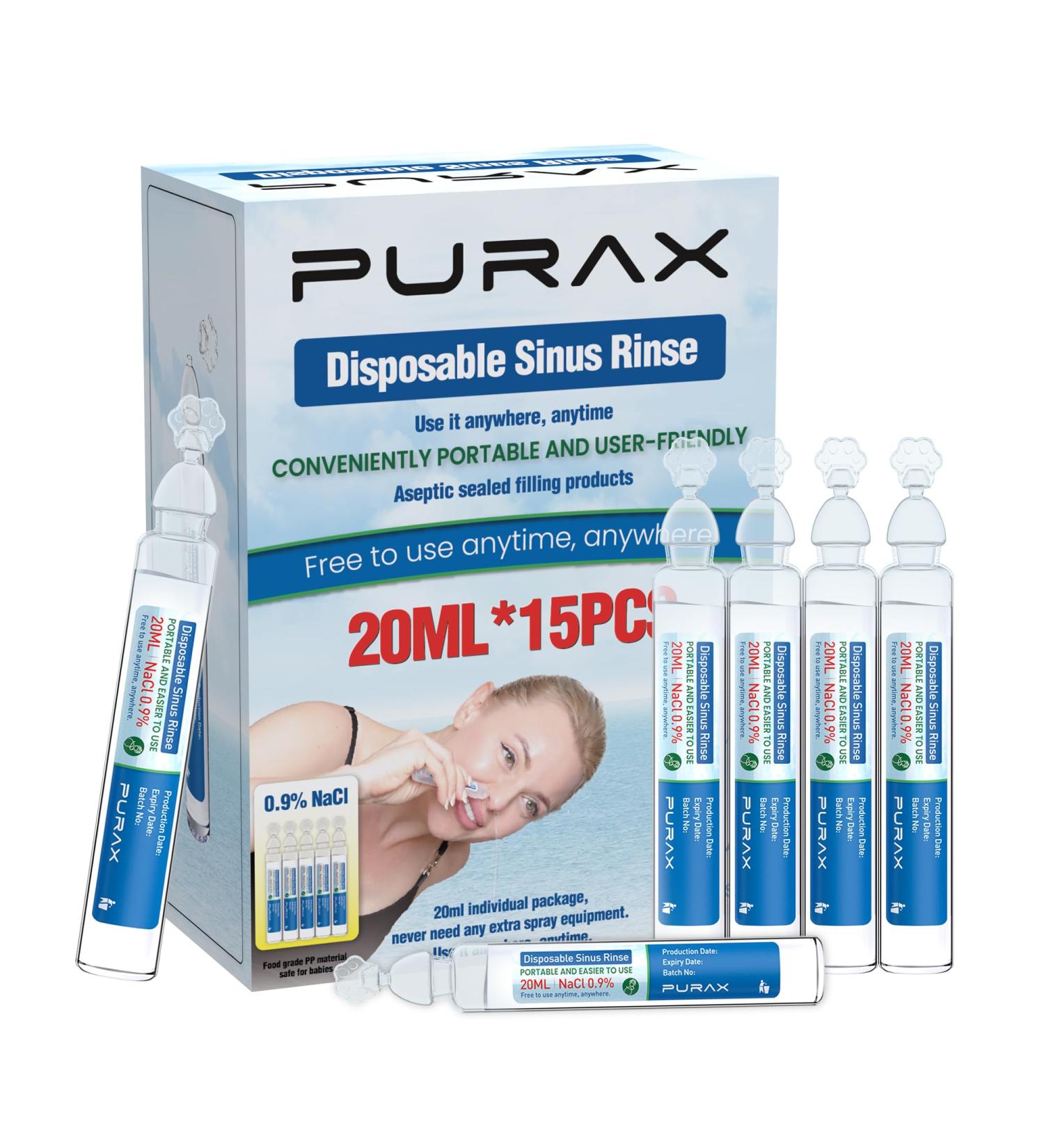 PURAX 0.9% Saline Solution Saline Solution for Nasal Rinse Normal Saline for Nose Nasal Cleanse for Kids Babies and Adults 300ml/10.14 fl oz - Buy Online on GoSupps.com