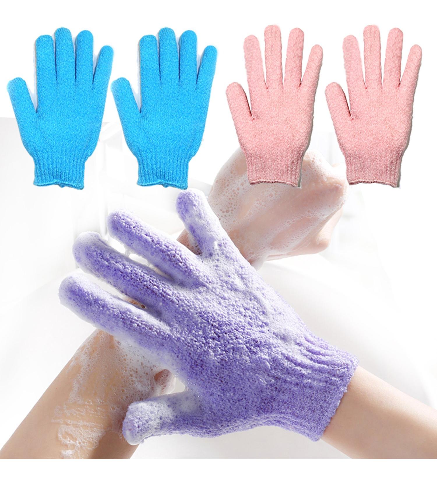 Exfoliating Bath Loofah Gloves 2 Pair Set | Body Scrub Wash Mitts for Deep Cleansing and Skin Massage | Luxury Spa Dead Skin Brush Scrubbers with Lanyard | Blue & Pink - Buy Online on GoSupps.com