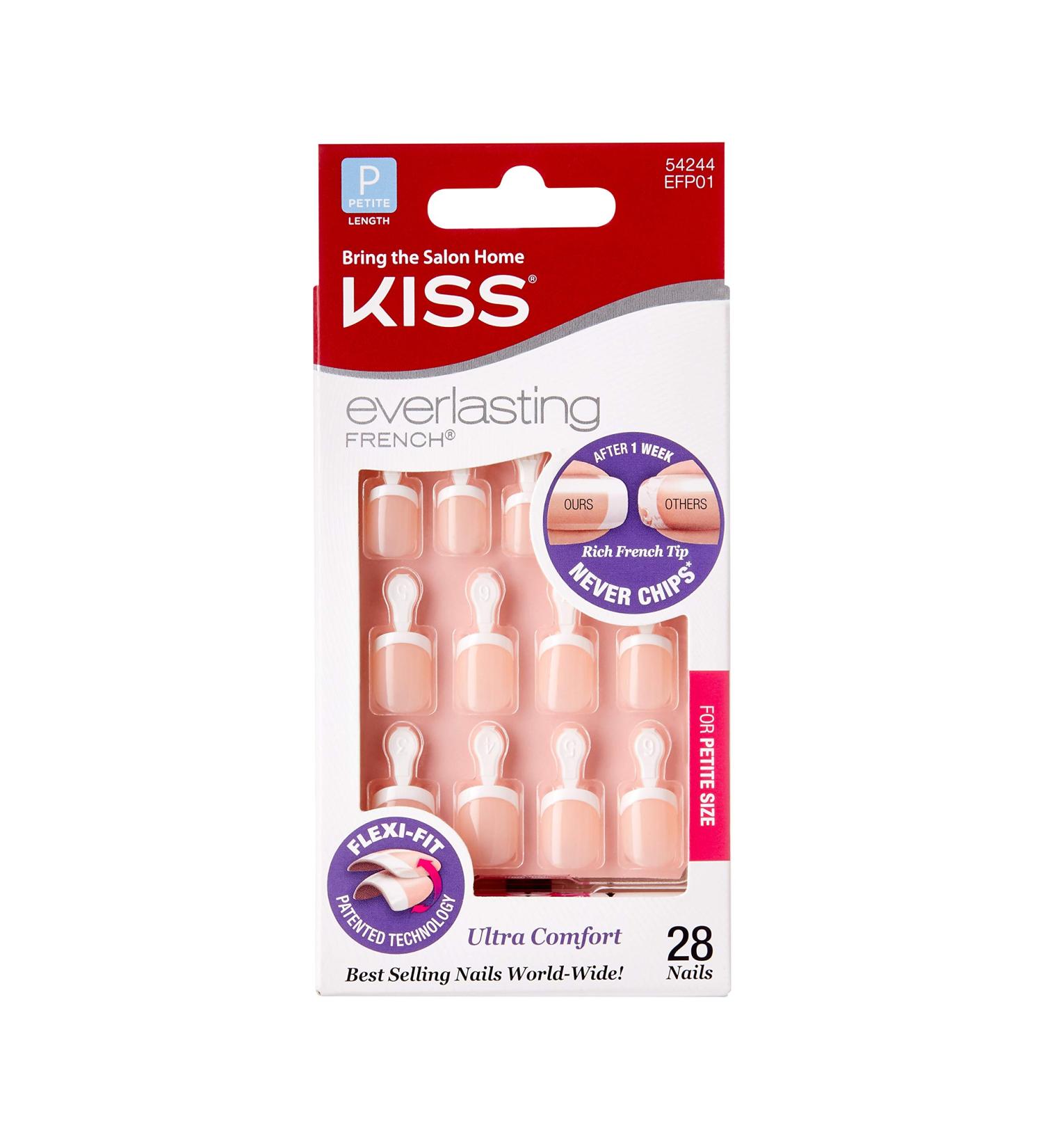 Kiss Everlasting French Nail Manicure Kit, Petite Pink with Flexi-Fit Technology - Chip-Free, Includes Nail Glue, Mini File, Manicure Stick, 28 Fake Nails - 28 Count (Pack of 1) - Buy Online on GoSupps.com
