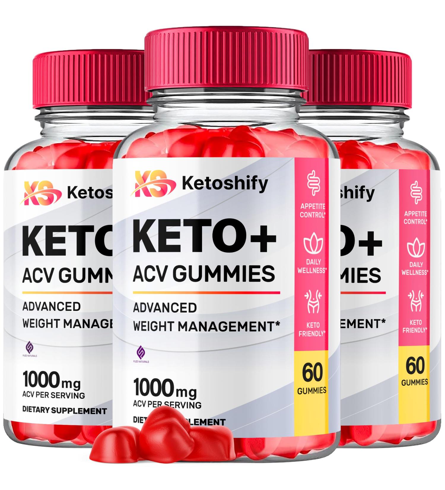Buy Ketoshify Keto ACV Gummies (3 Pack) - Advanced Formula | 1000MG Apple Cider Vinegar Supplement with Vitamin B12 & Folate | 180 Gummies for Weight Loss and Wellness - Buy Online on GoSupps.com