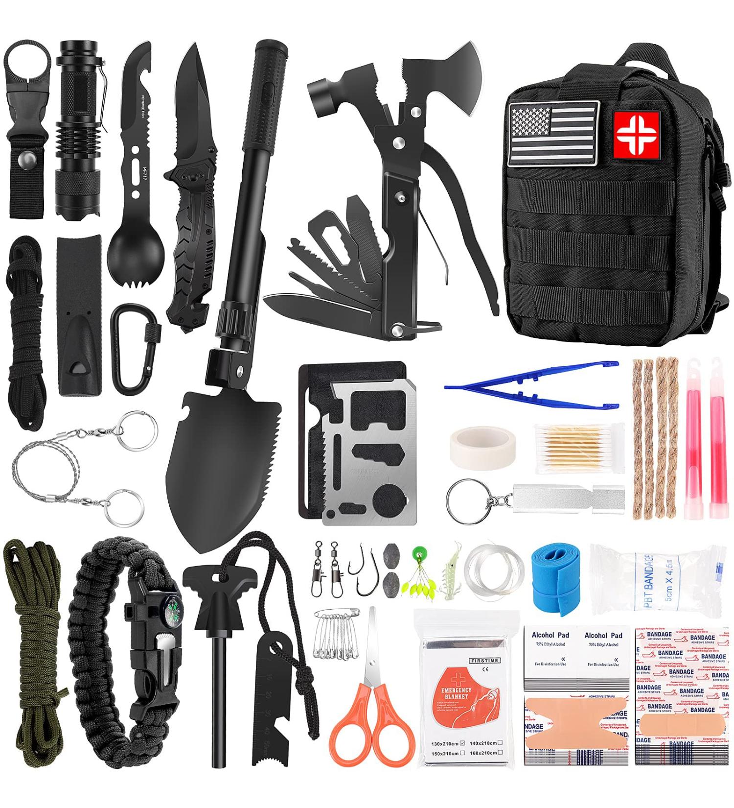 142Pcs Emergency Survival and First Aid Kit with Molle Pouch for Men - Professional Gear for Camping and Outdoor Adventure - Black - Buy Online on GoSupps.com