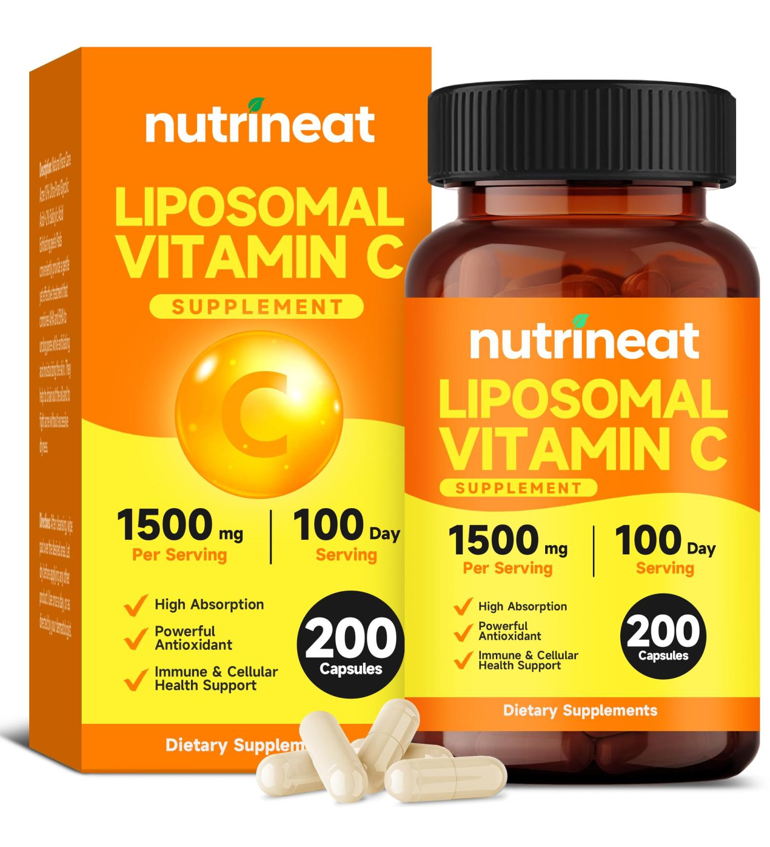 NutriNeat Liposomal Vitamin C 1000mg Vitamin C Liposomal Skin Vitamins Advanced Fat-Soluble Vitamins C Capsules for Immune Health & Antioxidant Support Gentle on Stomach No Artificial Fillers