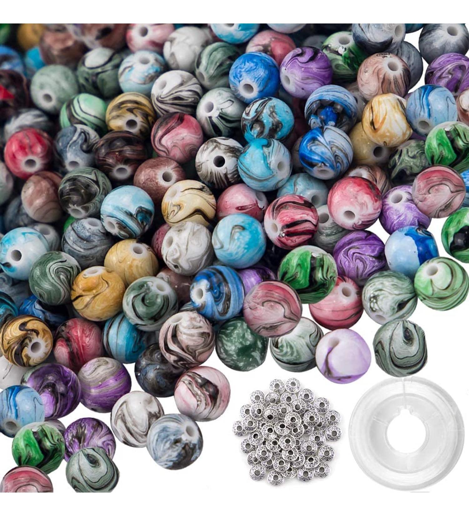 500pcs Quefe Craft Beads for Bracelets Making - Ink Patterned Space Acrylic Beads with Spacer Beads and Crystal String (8mm) - Buy Online on GoSupps.com