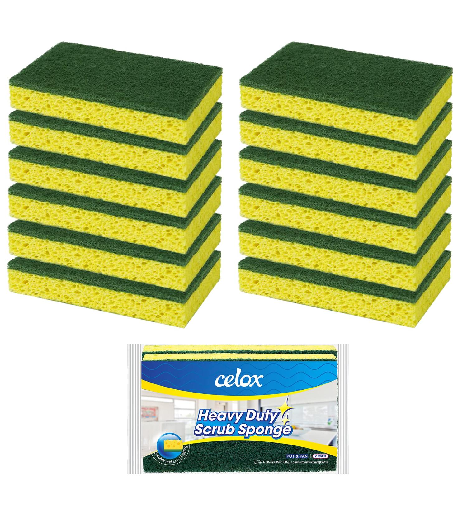 CELOX 12 Pack Dual Sided Kitchen Dish Sponge - Heavy Duty Non Scratch Sponges for Dishwashing and Cleaning - Highly Absorbent & Quick Drying - Buy Online on GoSupps.com
