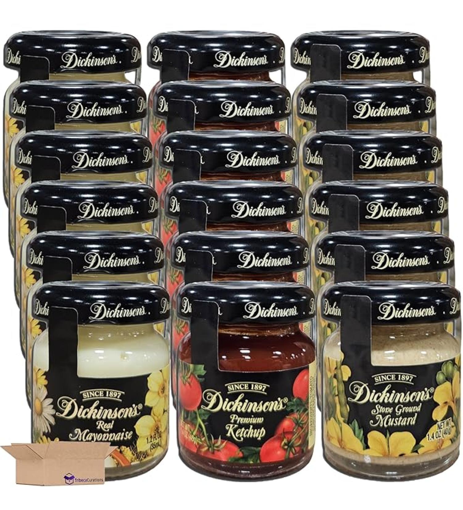 Tribeca Curations Variety Pack Dickinson Premium Ketchup  Real Mayonnaise  & Stone Ground Mustard | 1.4 oz Glass Jars | Pack of 18 - Buy Online on GoSupps.com