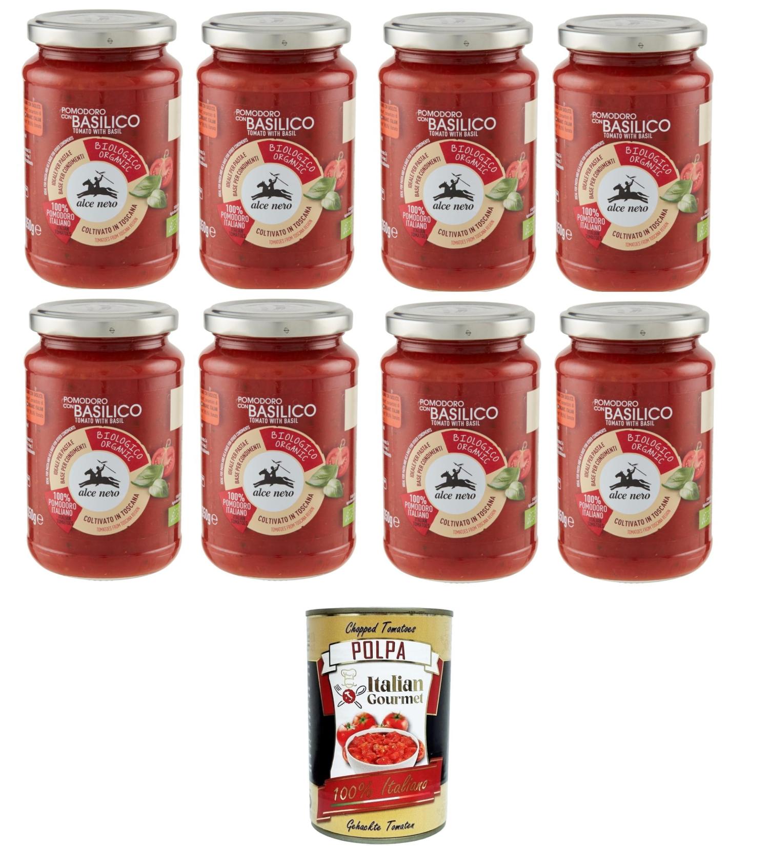  Italian Gourmet E.R. Alce Nero Tomato with Basil Tomate avec basilic 8 x 350 g + Pulpa Italian Gourmet 400 g - Buy Online on GoSupps.com