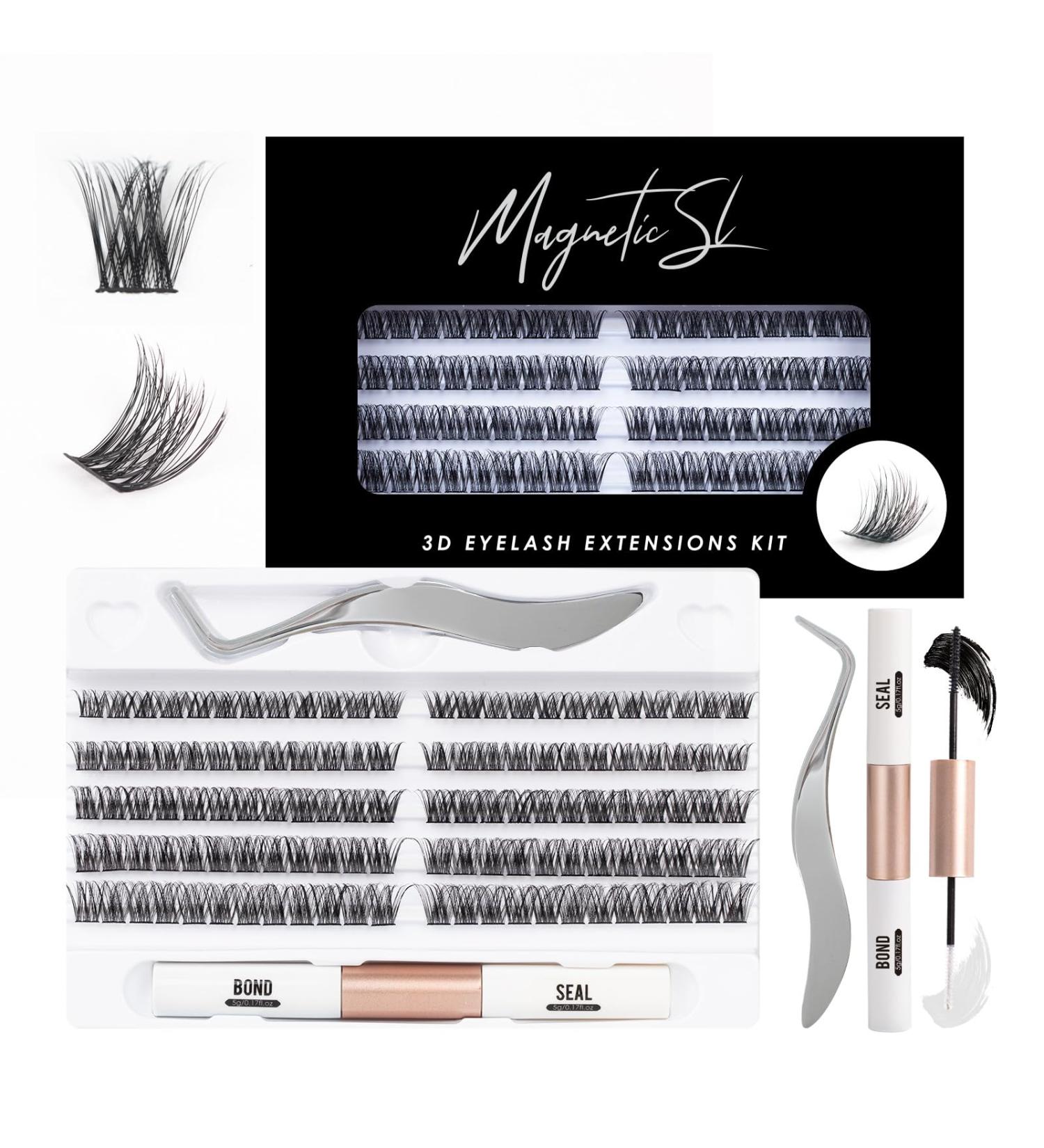 120PC Eyelash Cluster DIY Extension Kit - Natural Look C/D Curl Soft 10-16mm Lengths Applicator & Adhesive Included - Buy Online on GoSupps.com