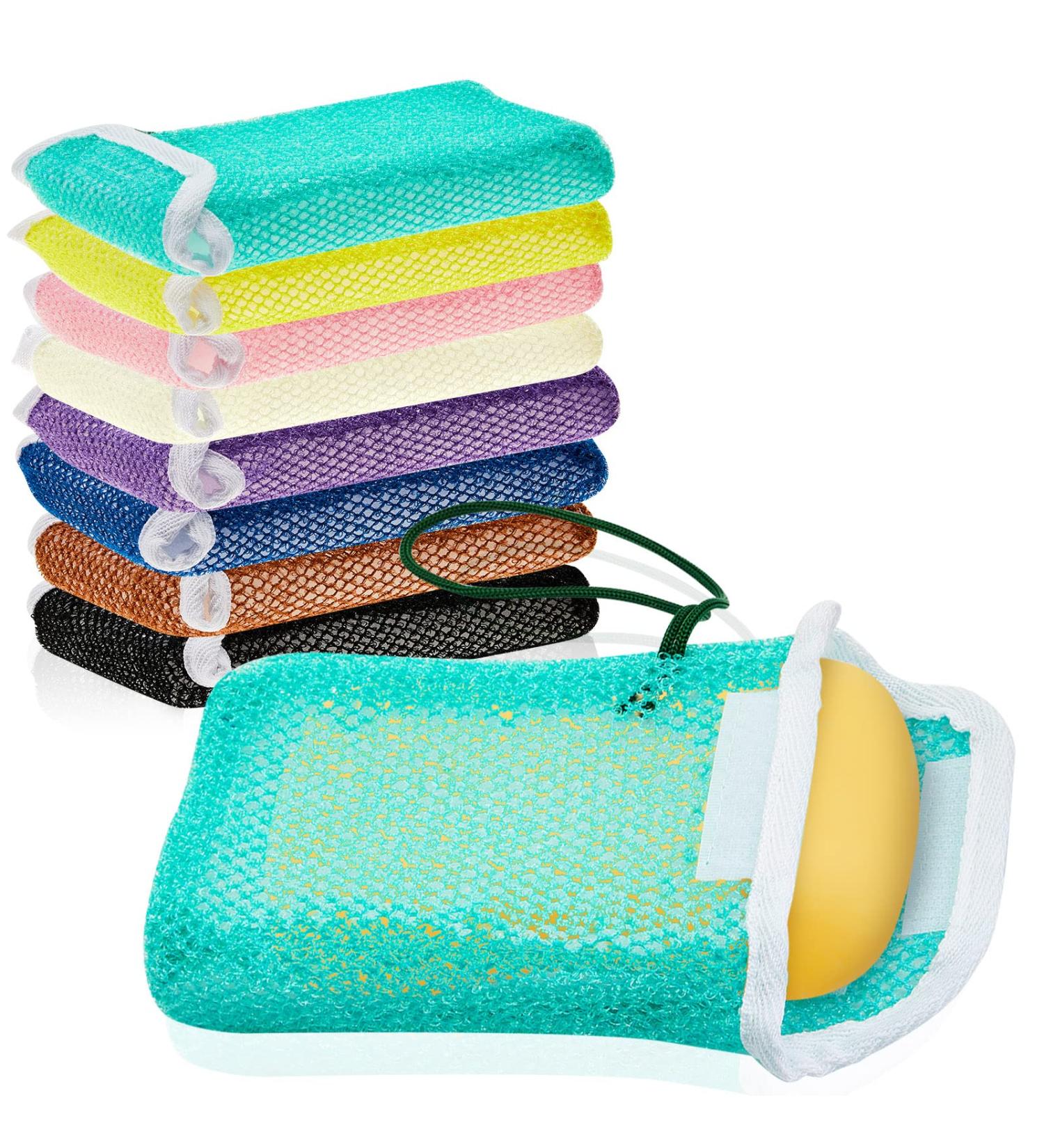 8-Piece Soap Saver Pouch Set - Exfoliating Body Scrubber and Soap Holder - Loofah Soap Savers in 8 Colors - Buy Online on GoSupps.com